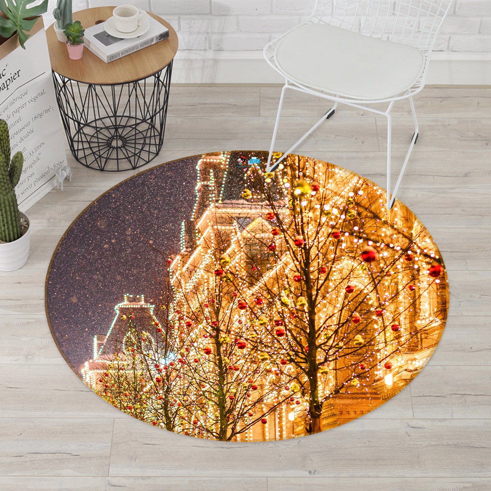 3D Golden House 55240 Christmas Round Non Slip Rug Mat Xmas