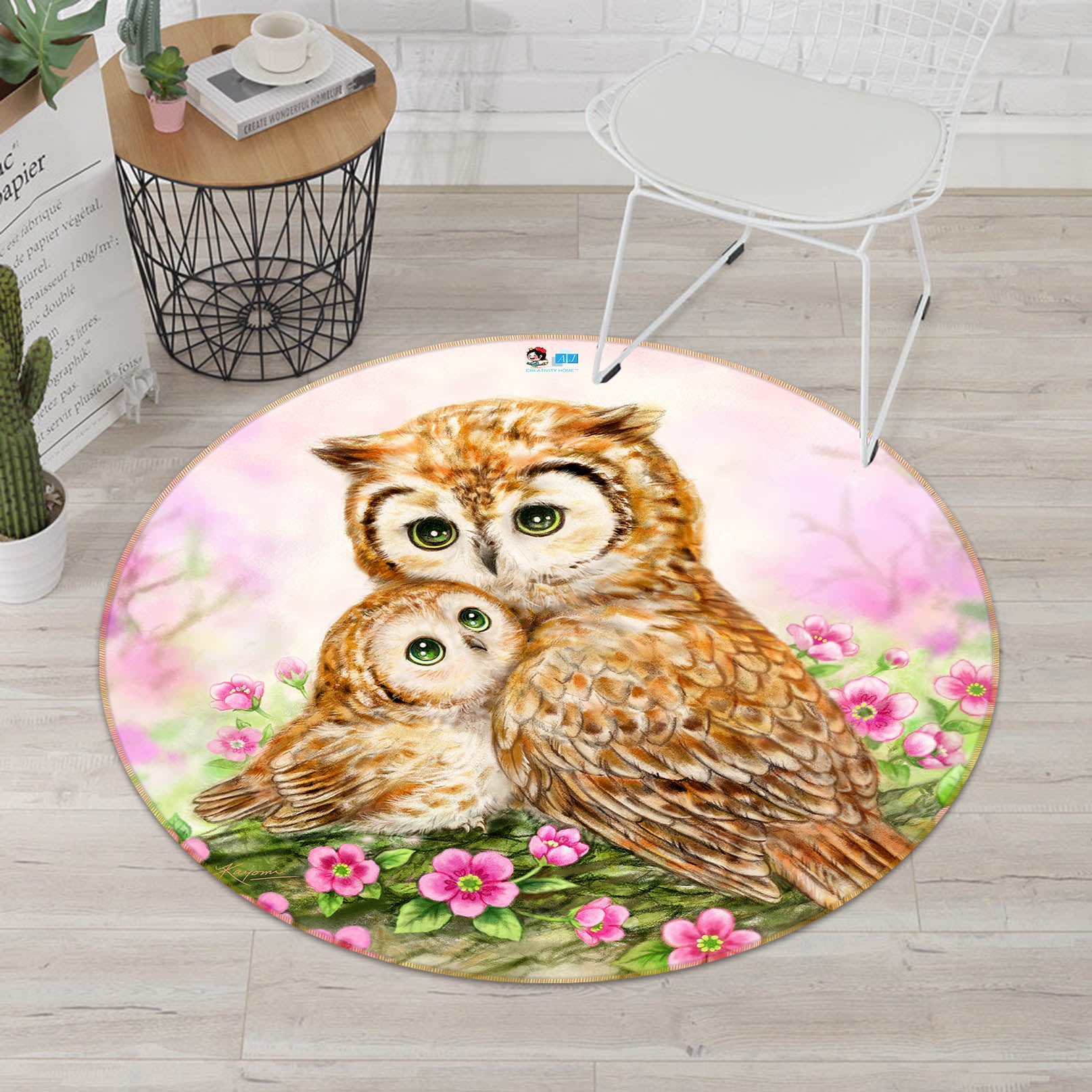 3D Cartoon Owl 6047 Kayomi Harai Rug Round Non Slip Rug Mat