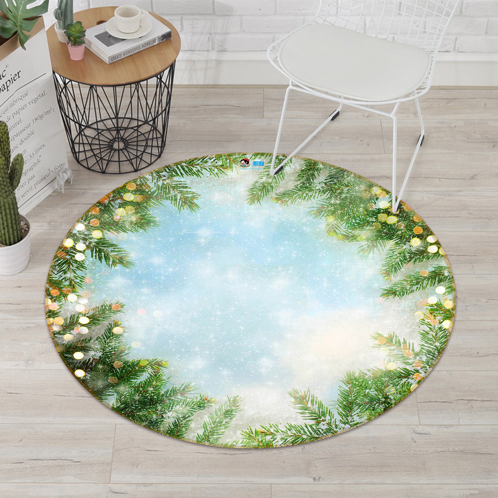 3D Branch Circle 56021 Christmas Round Non Slip Rug Mat Xmas