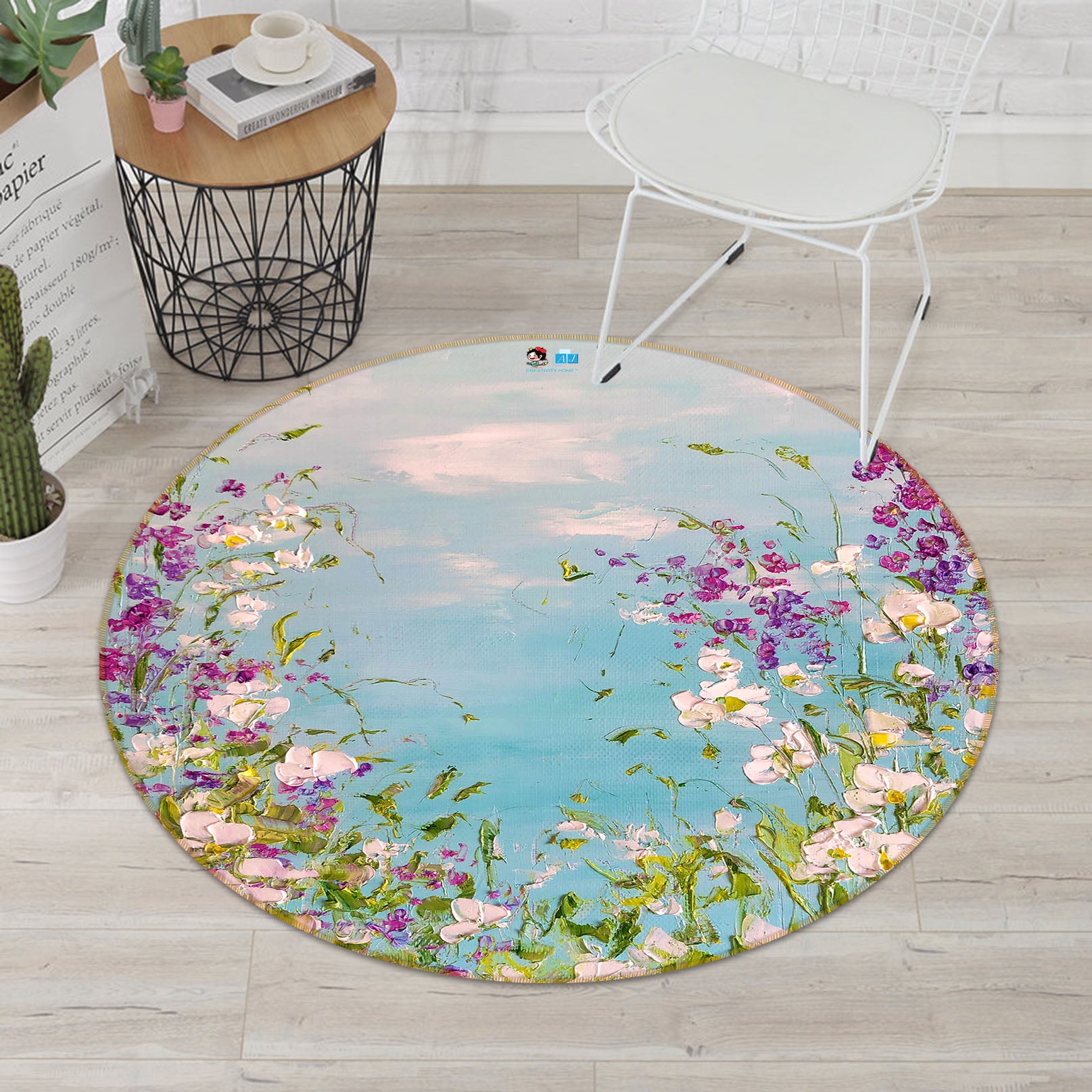3D Paint Flower Sky 838 Skromova Marina Rug Round Non Slip Rug Mat