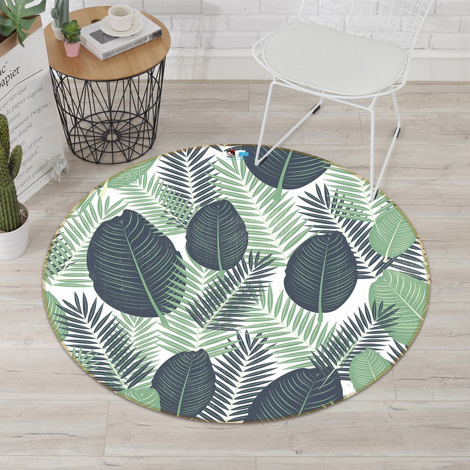 3D Big Leaves 201 Round Non Slip Rug Mat Mat AJ Creativity Home