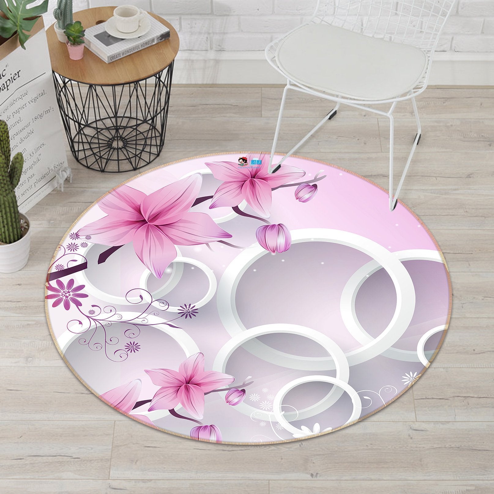 3D Round Flower 021 Round Non Slip Rug Mat Mat AJ Creativity Home
