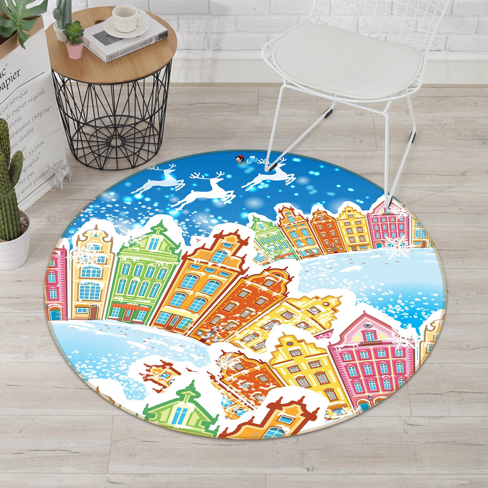 3D Colorful Houses 56025 Christmas Round Non Slip Rug Mat Xmas