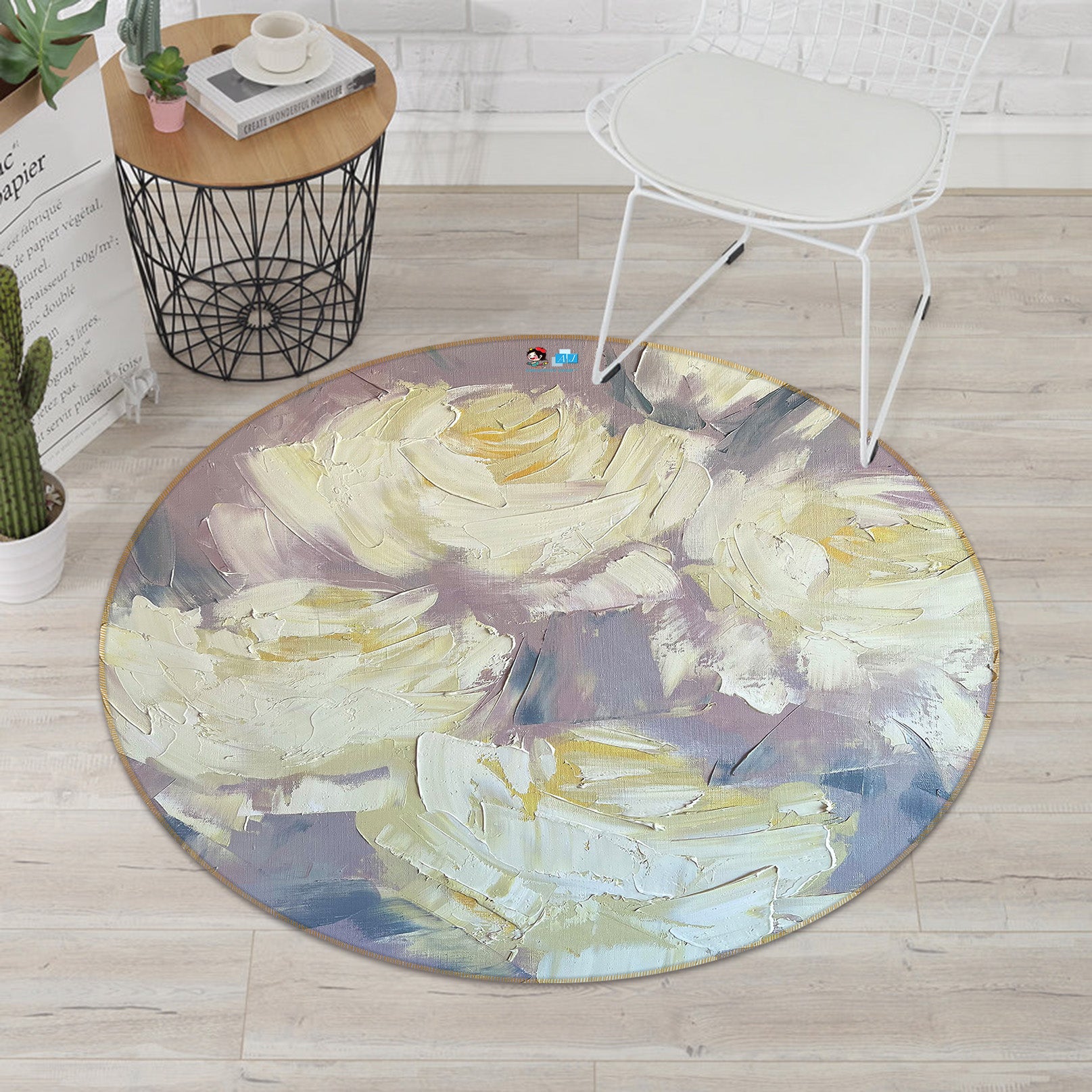 3D Yellow Rose 3890 Skromova Marina Rug Round Non Slip Rug Mat