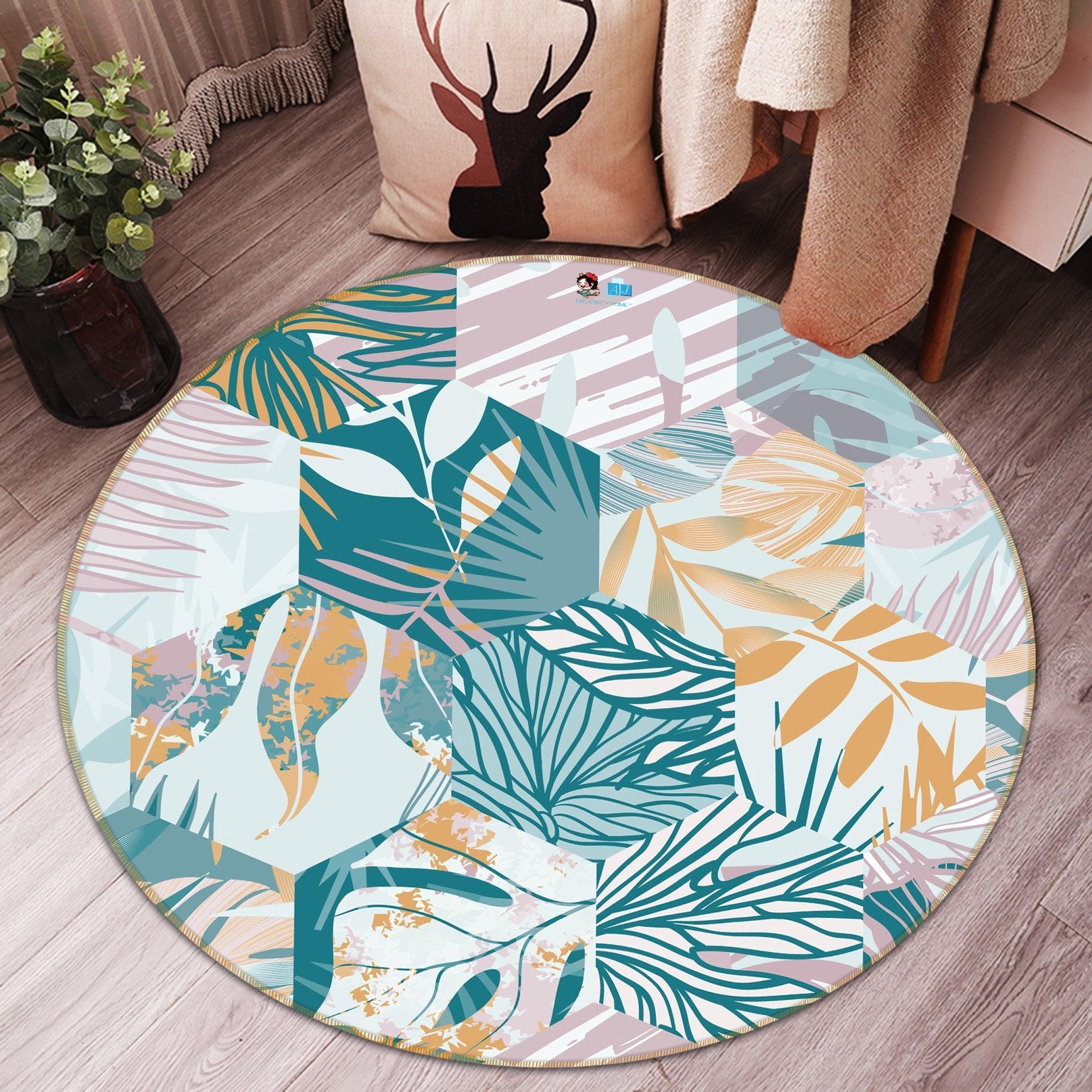3D Hexagonal Leaf Pattern 286 Round Non Slip Rug Mat Mat AJ Creativity Home