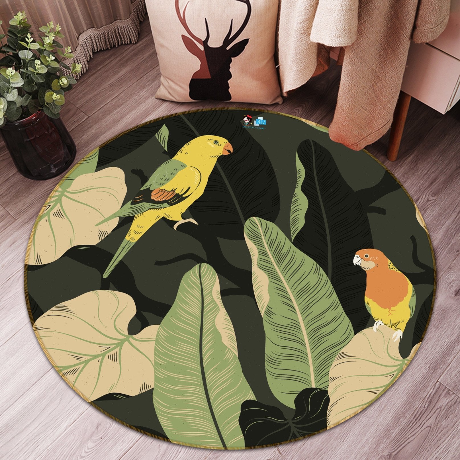 3D Parrot Leaf 220 Round Non Slip Rug Mat Mat AJ Creativity Home