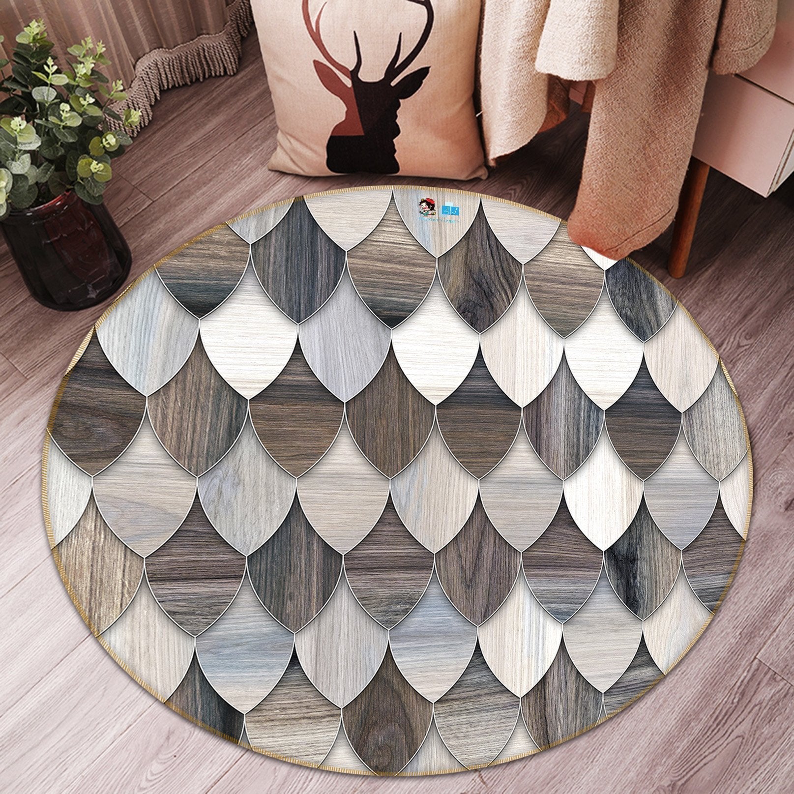 3D Splicing Feather Piece 135 Round Non Slip Rug Mat Mat AJ Creativity Home