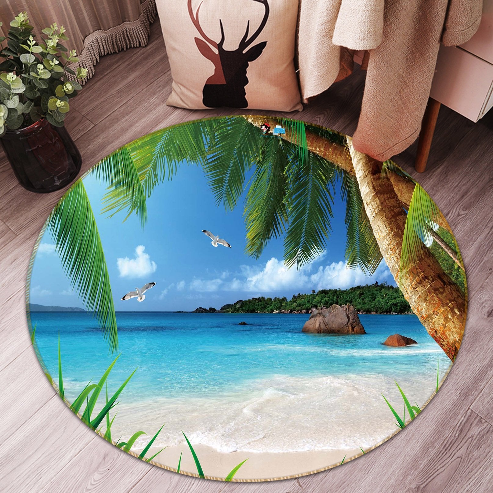 3D Beach Stone 020 Round Non Slip Rug Mat Mat AJ Creativity Home