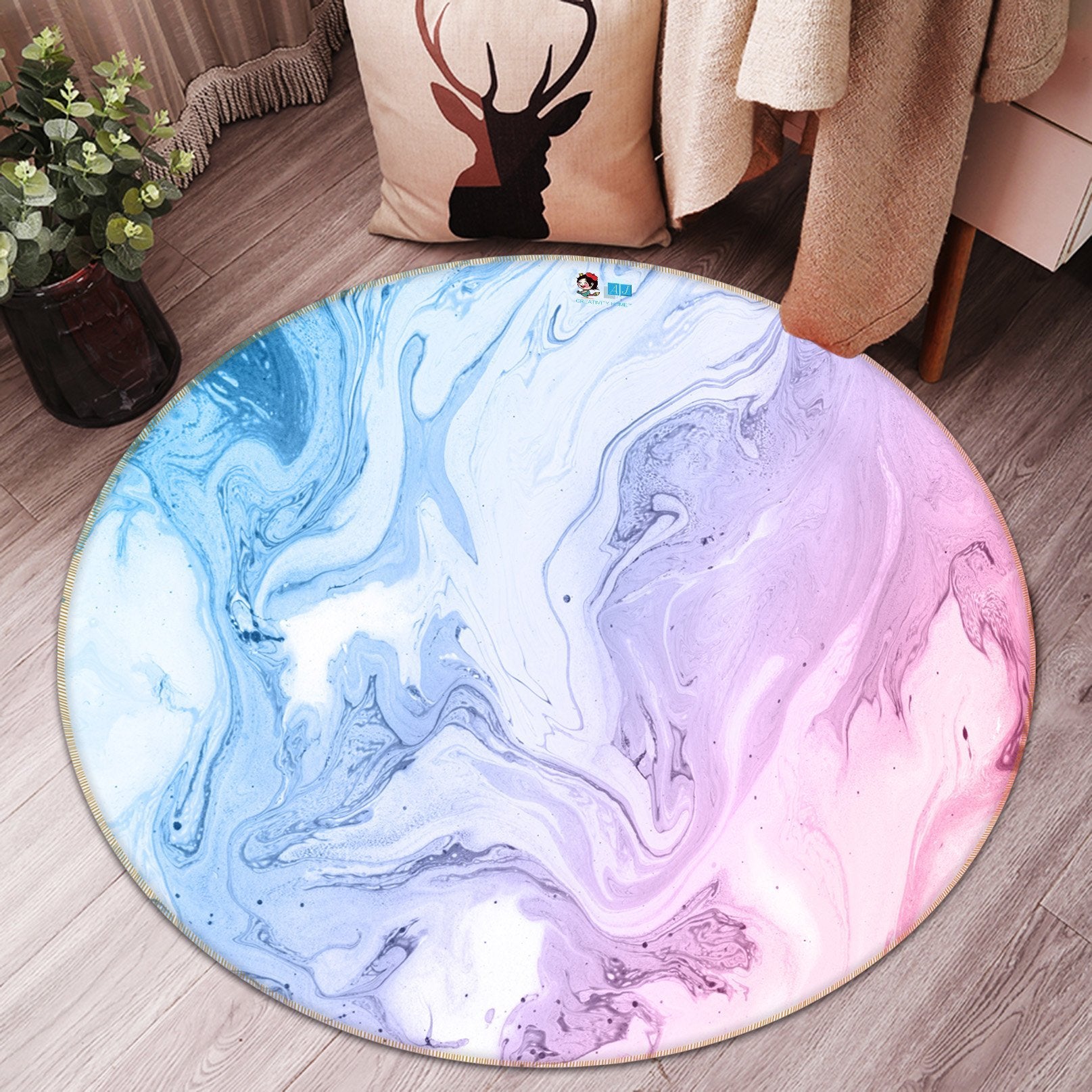 3D Gouache Wave 104 Round Non Slip Rug Mat Mat AJ Creativity Home