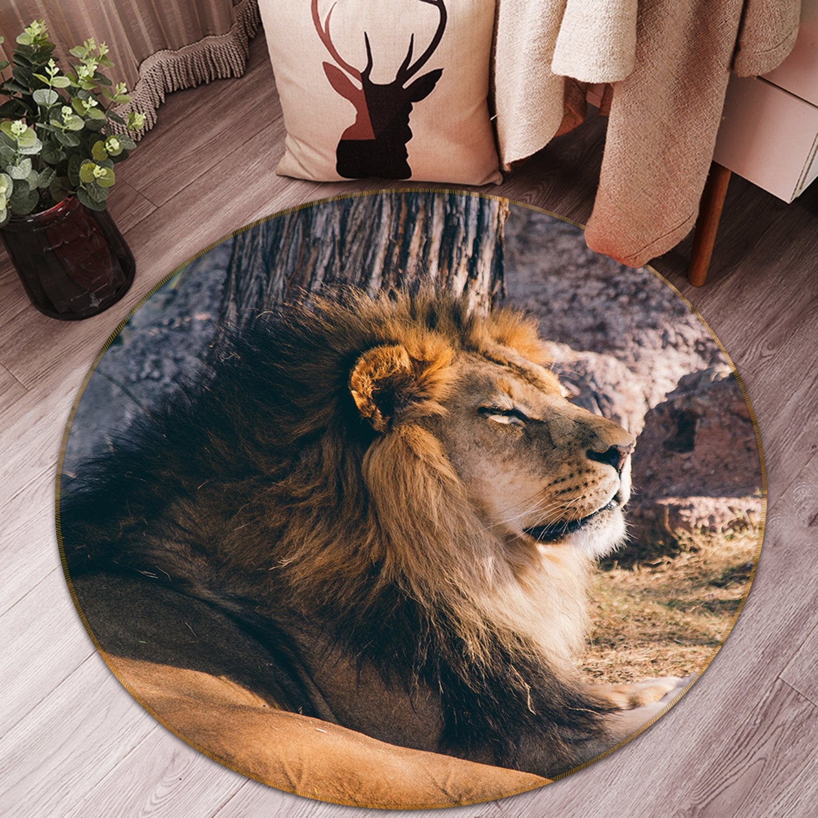 3D Sun Lion 074 Animal Round Non Slip Rug Mat Mat AJ Creativity Home