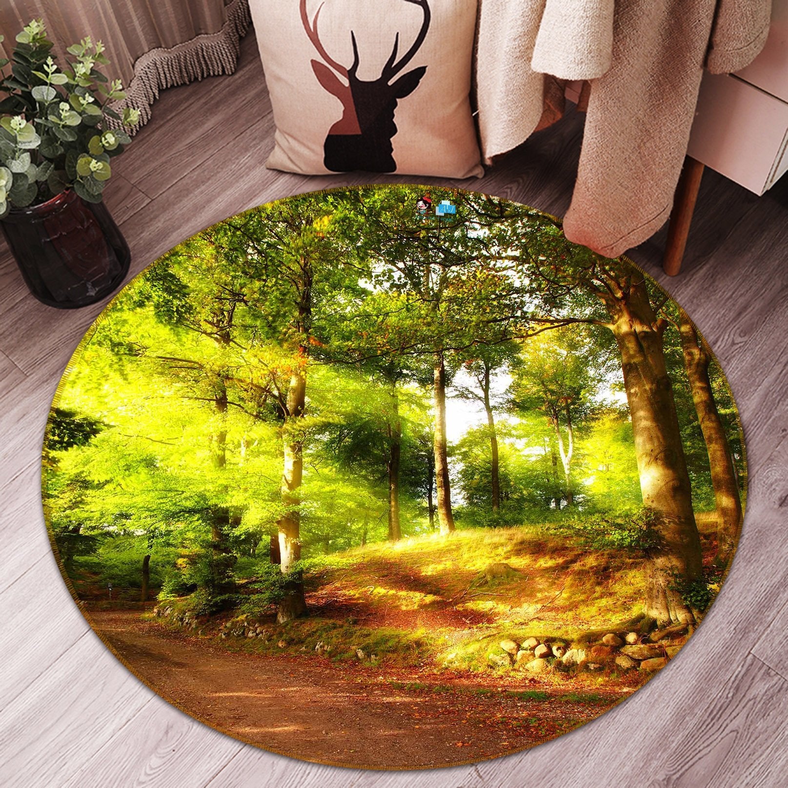3D Sunshine Forest Road 379 Round Non Slip Rug Mat Mat AJ Creativity Home