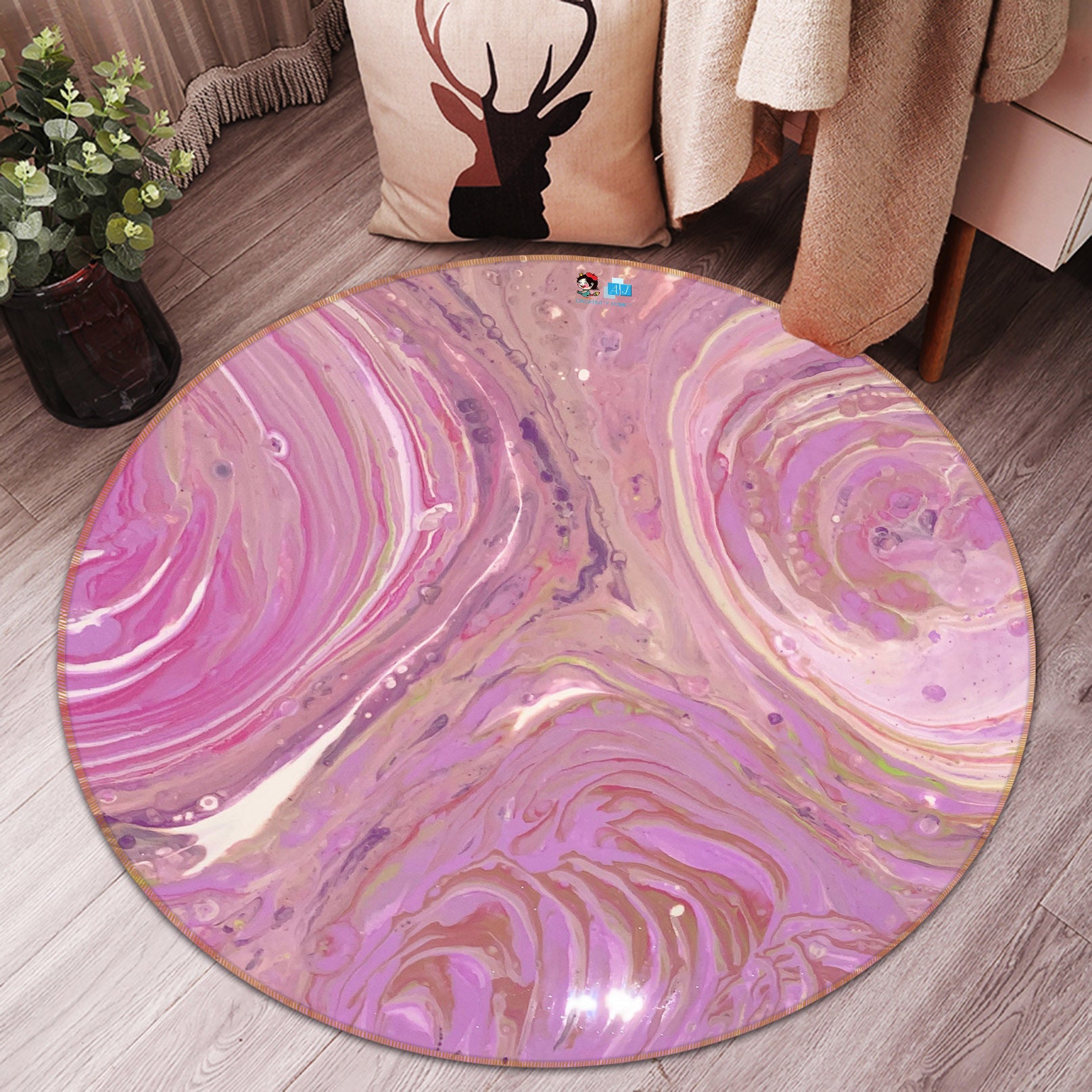 3D Pink Texture 40012 Valerie Latrice Rug Round Non Slip Rug Mat