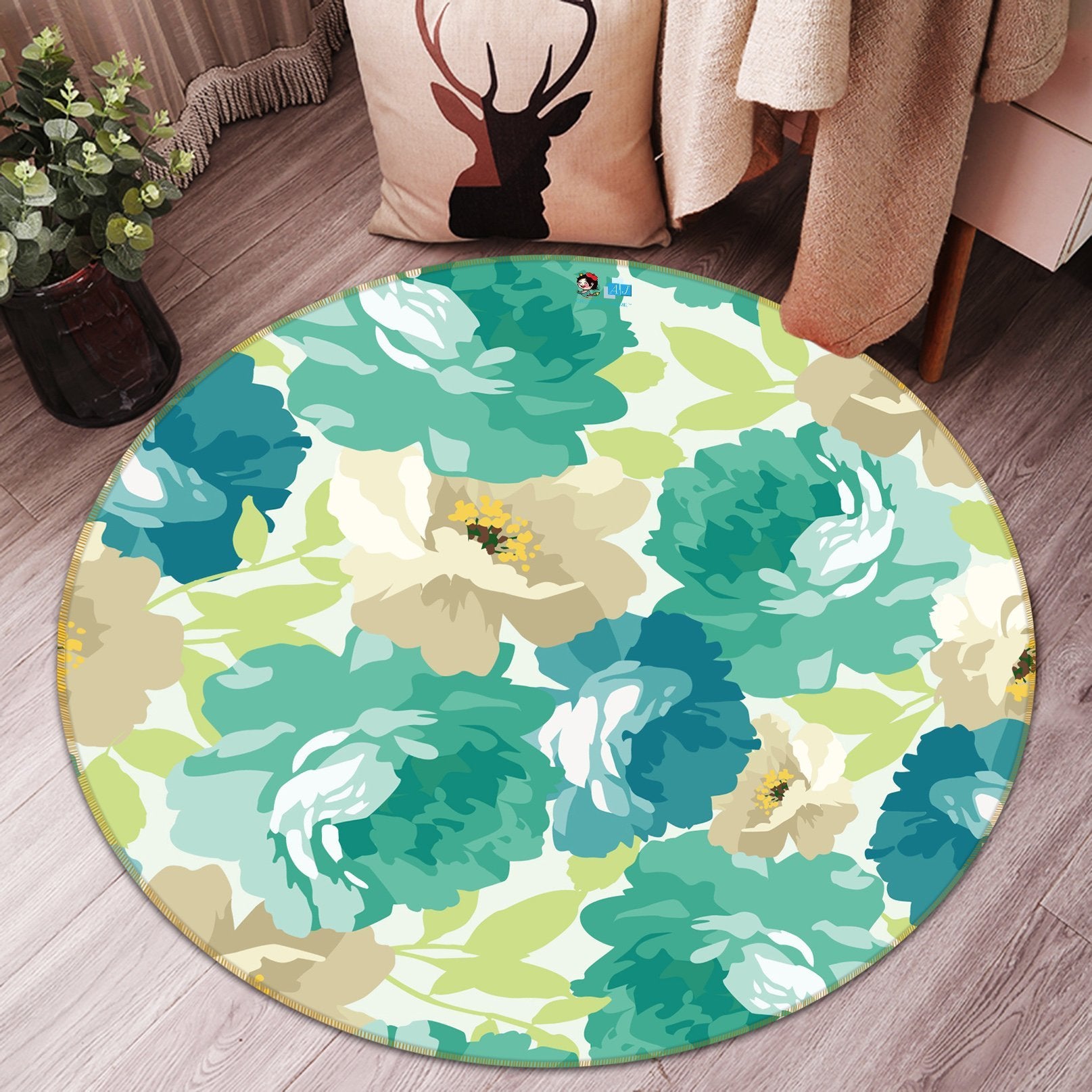 3D Graffiti Green Flower 257 Round Non Slip Rug Mat Mat AJ Creativity Home