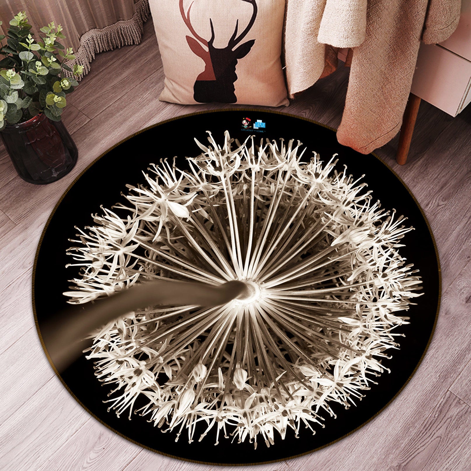3D Gray Dandelion 7501 Assaf Frank Rug Round Non Slip Rug Mat