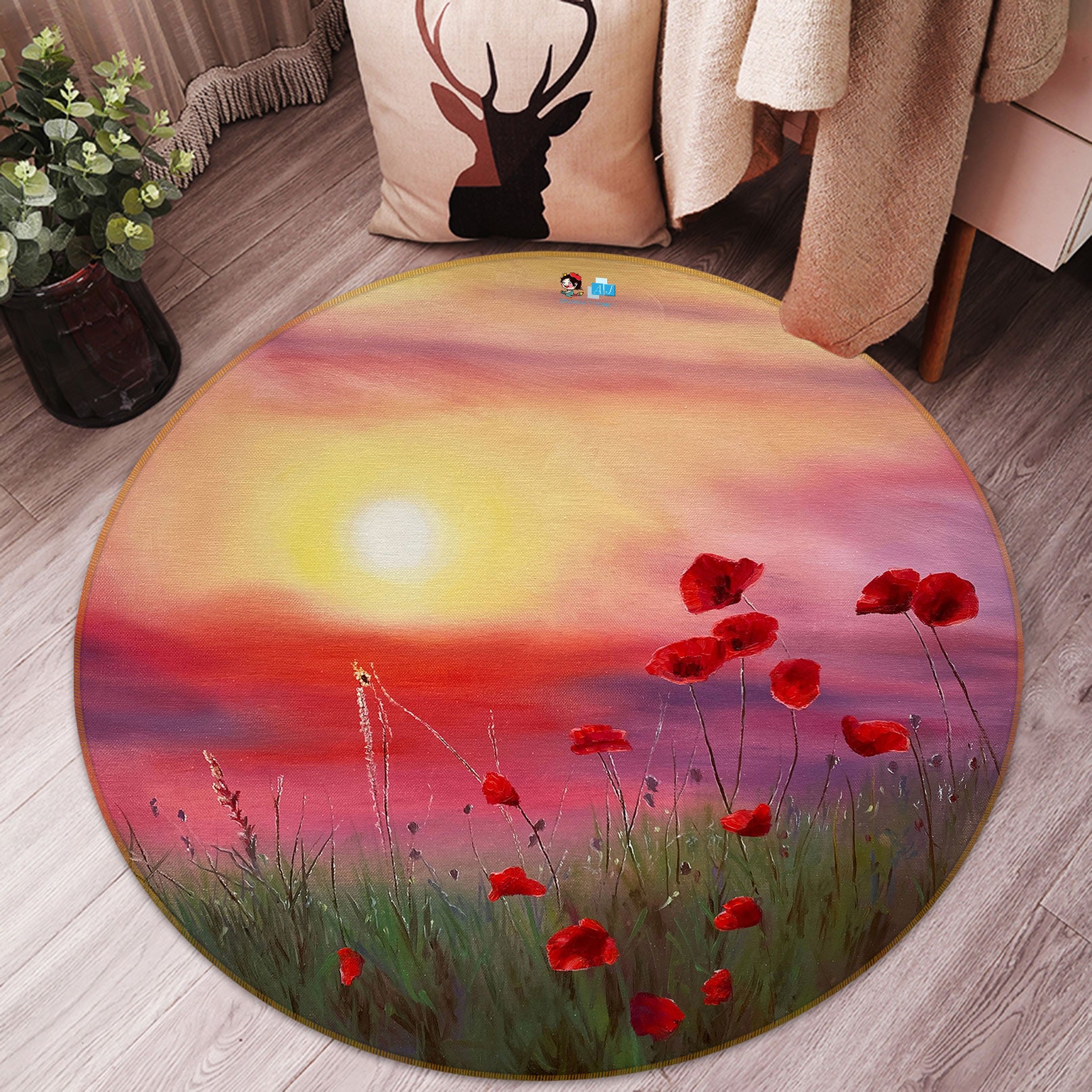 3D Grass Flowers Sunshine 9748 Marina Zotova Rug Round Non Slip Rug Mat