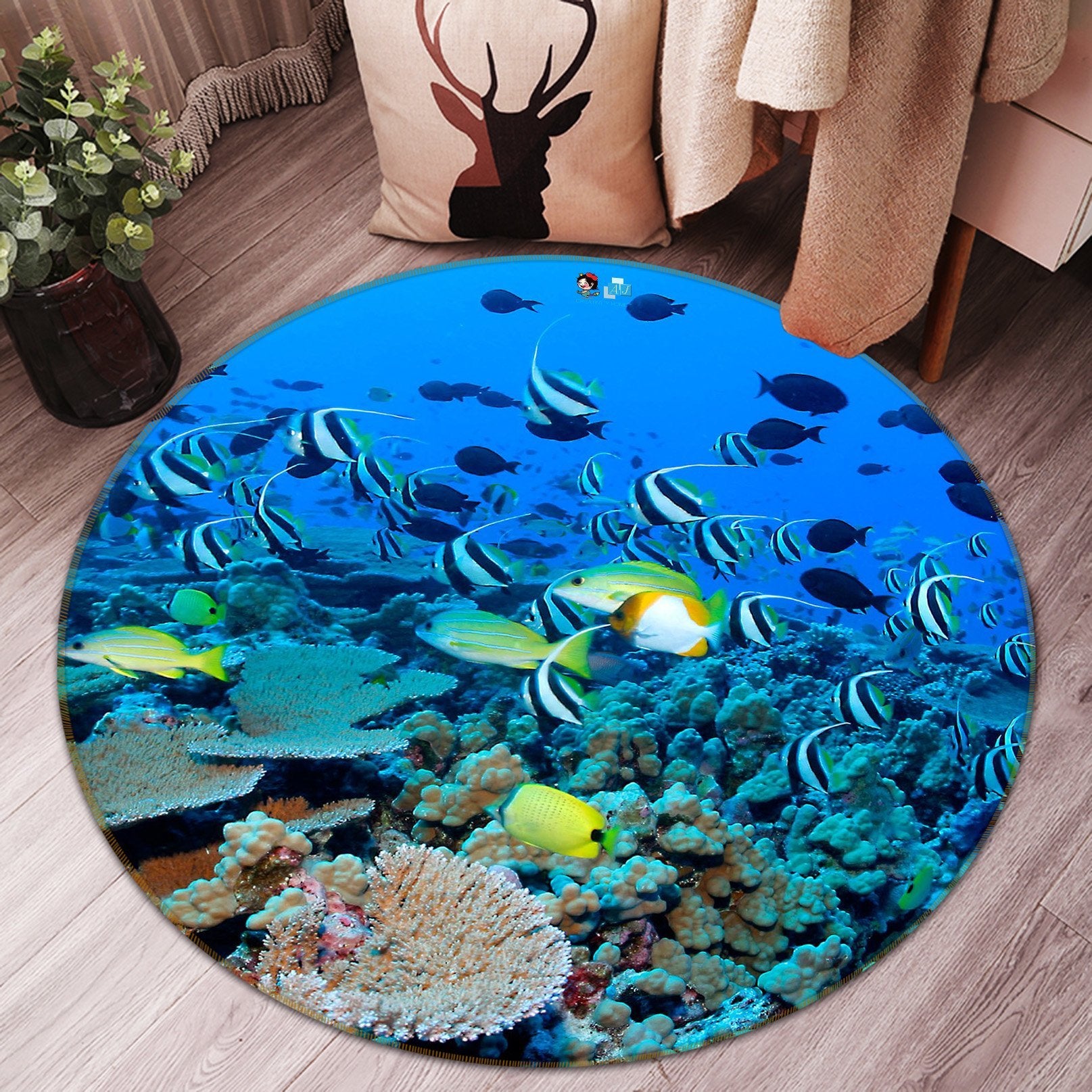 3D Coral Fish School 017 Round Non Slip Rug Mat Mat AJ Creativity Home