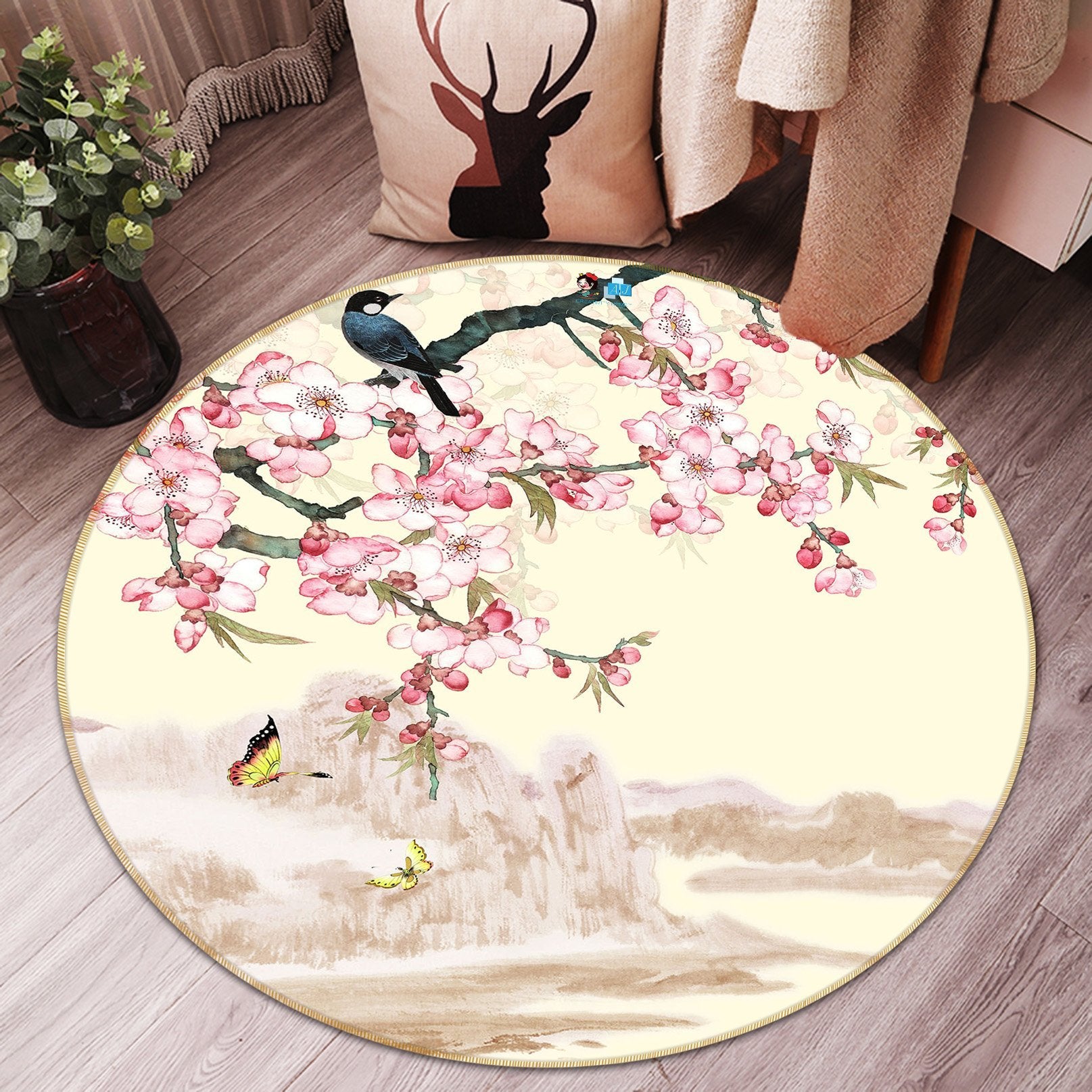 3D Peach Blossom 081 Round Non Slip Rug Mat Mat AJ Creativity Home