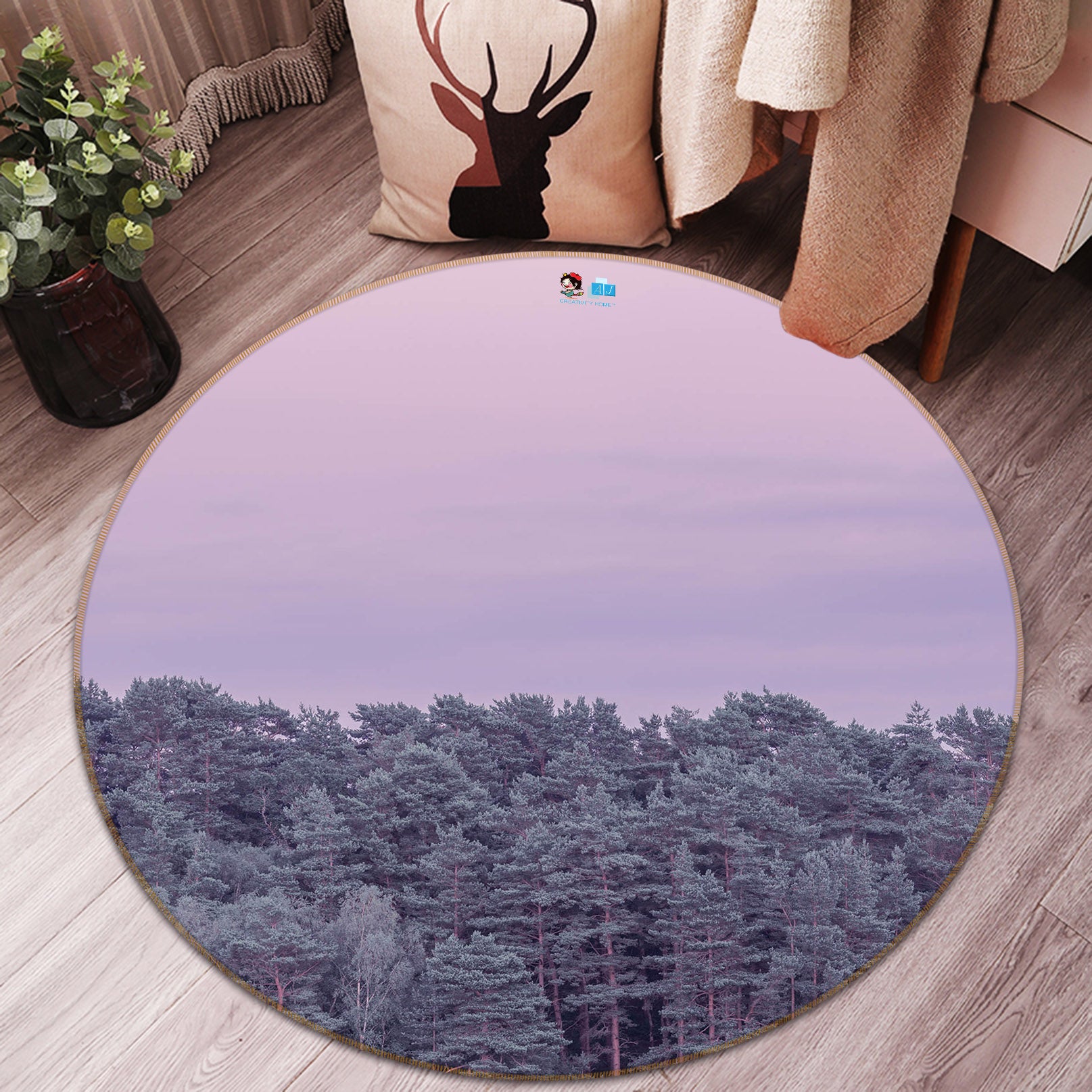 3D Sky Pine 7410 Assaf Frank Rug Round Non Slip Rug Mat