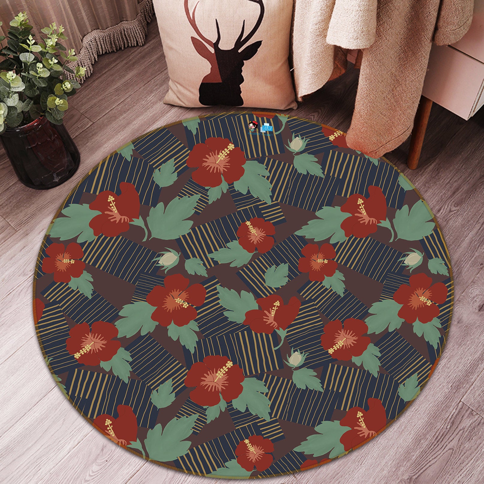 3D Red Flowers 9897 Kasumi Loffler Rug Round Non Slip Rug Mat