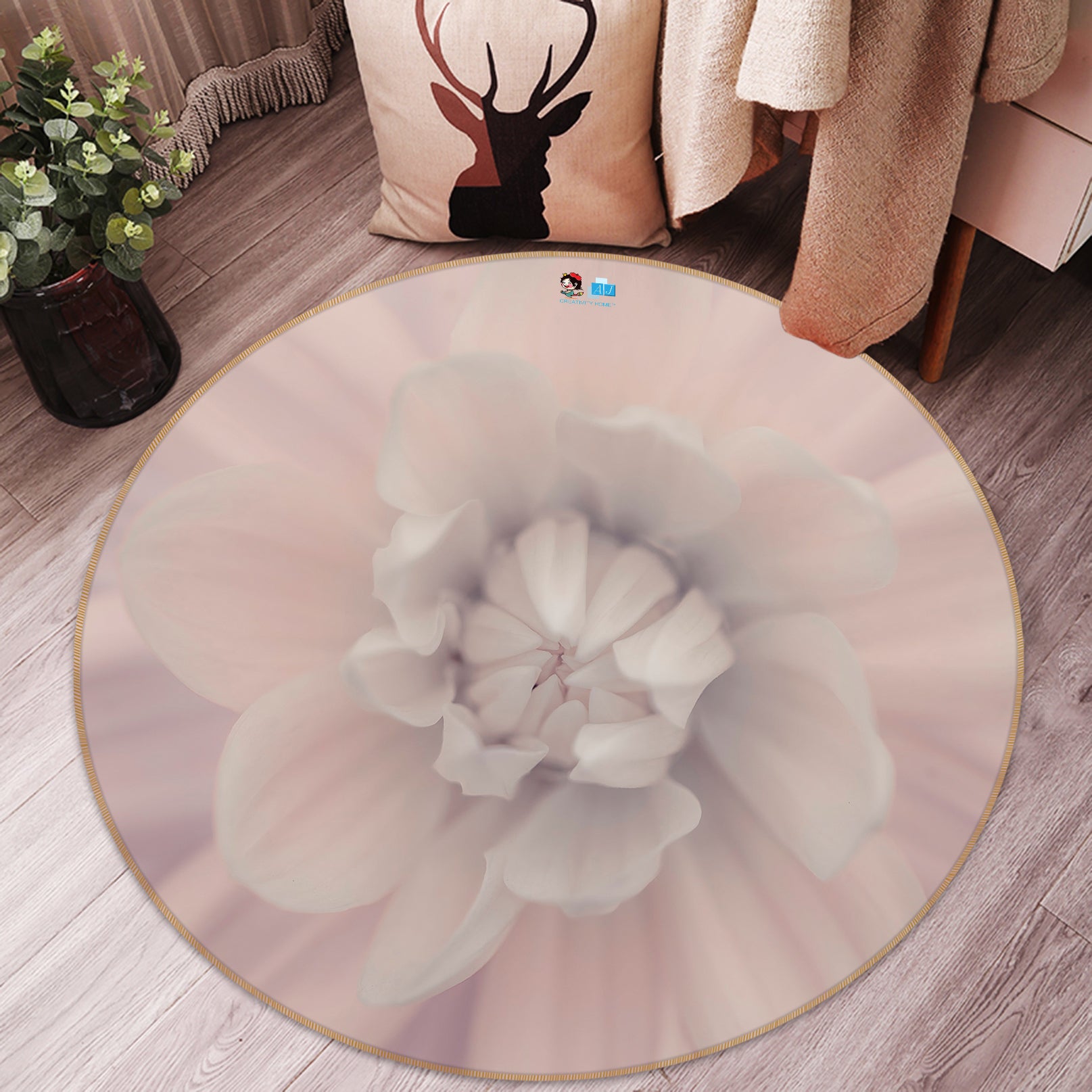 3D Bloom Flower 7509 Assaf Frank Rug Round Non Slip Rug Mat