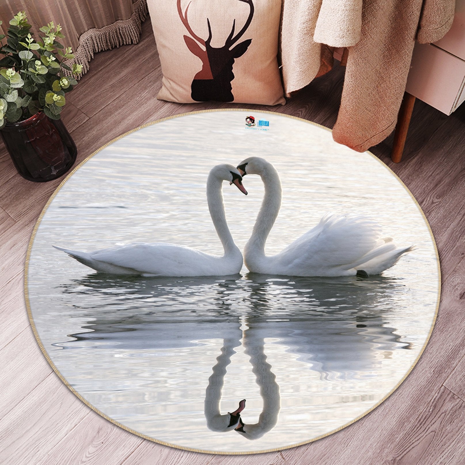 3D Lovers Swan 083 Round Non Slip Rug Mat Mat AJ Creativity Home