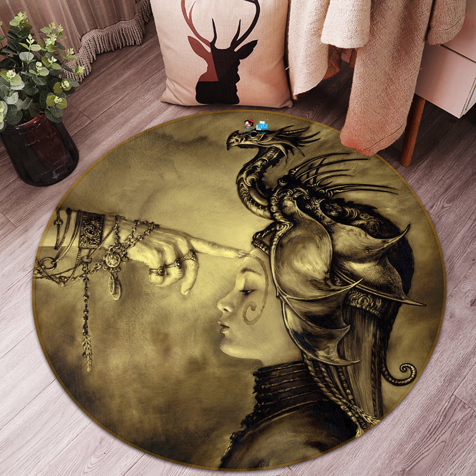 3D Finger Dragon Girl 6137 Ciruelo Rug Round Non Slip Rug Mat