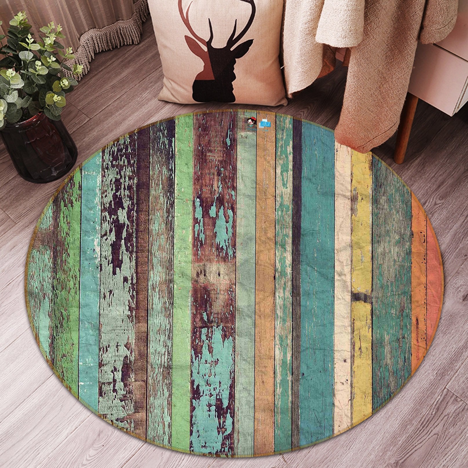 3D Blue Board 053 Round Non Slip Rug Mat Mat AJ Creativity Home