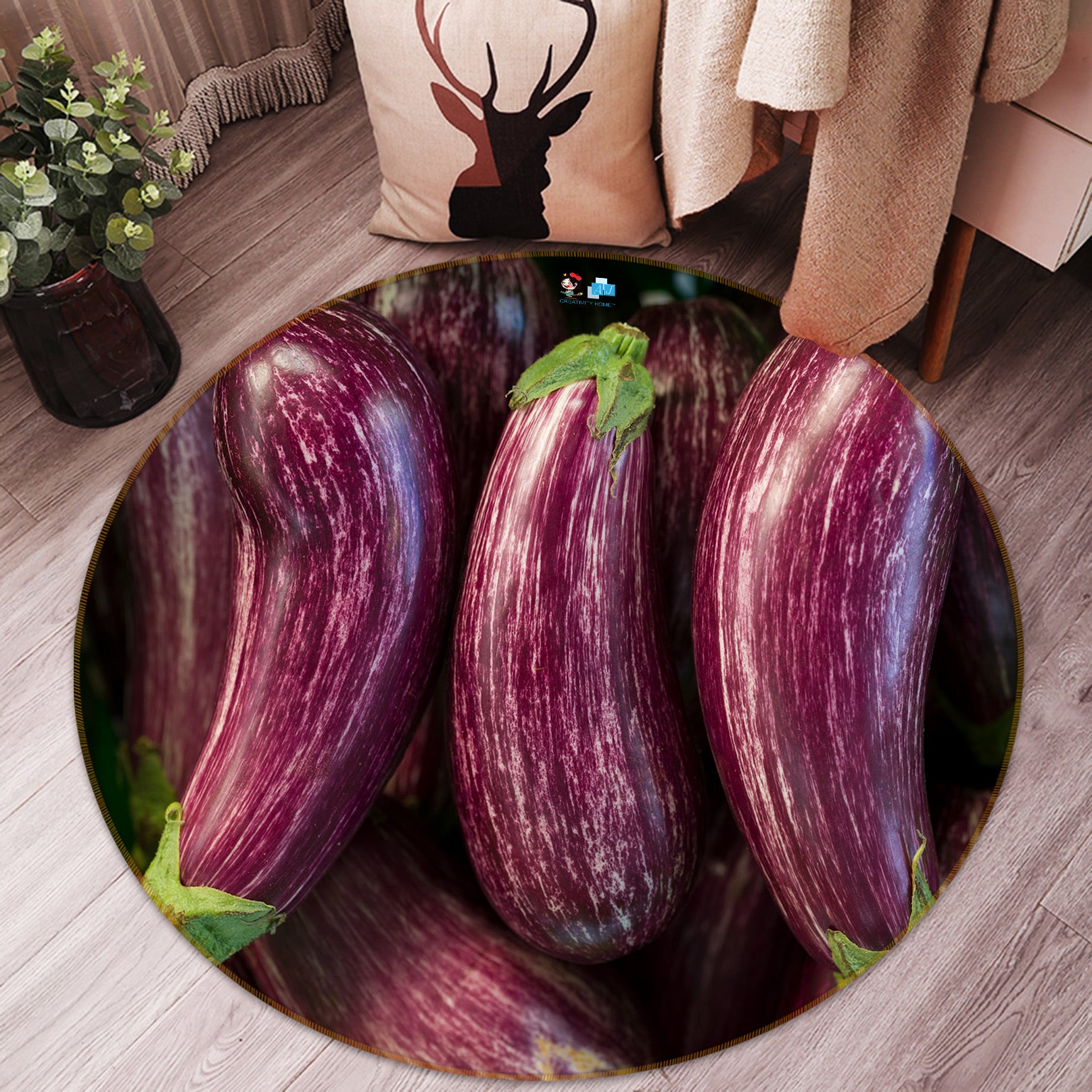 3D Vegetable Eggplant 7558 Assaf Frank Rug Round Non Slip Rug Mat