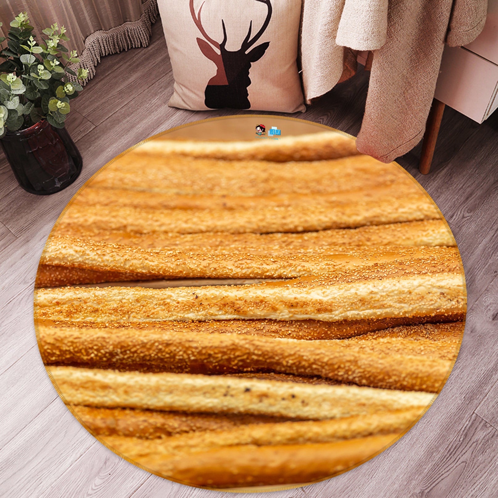 3D Yellow Bread 7548 Assaf Frank Rug Round Non Slip Rug Mat