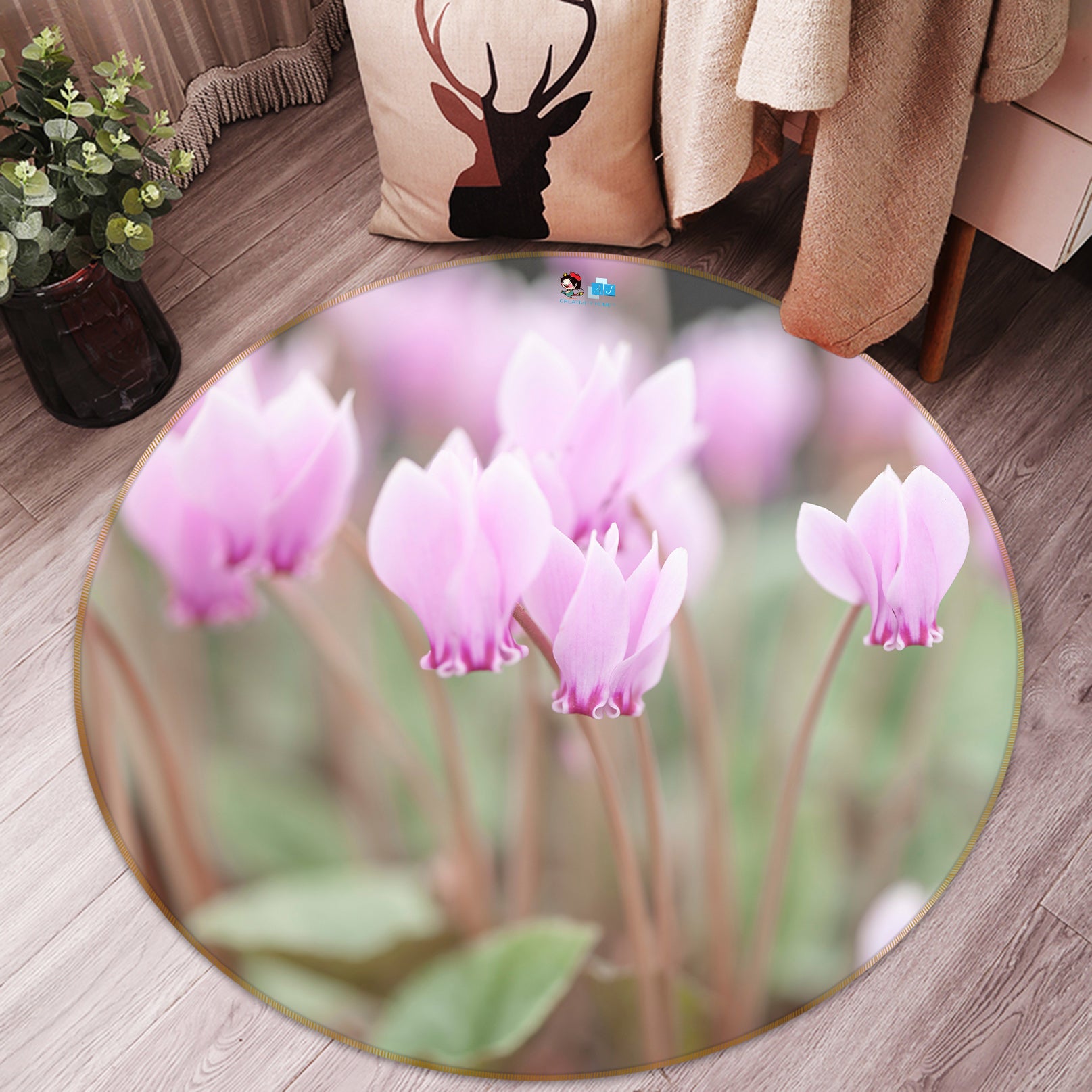 3D Purple Flower 7518 Assaf Frank Rug Round Non Slip Rug Mat
