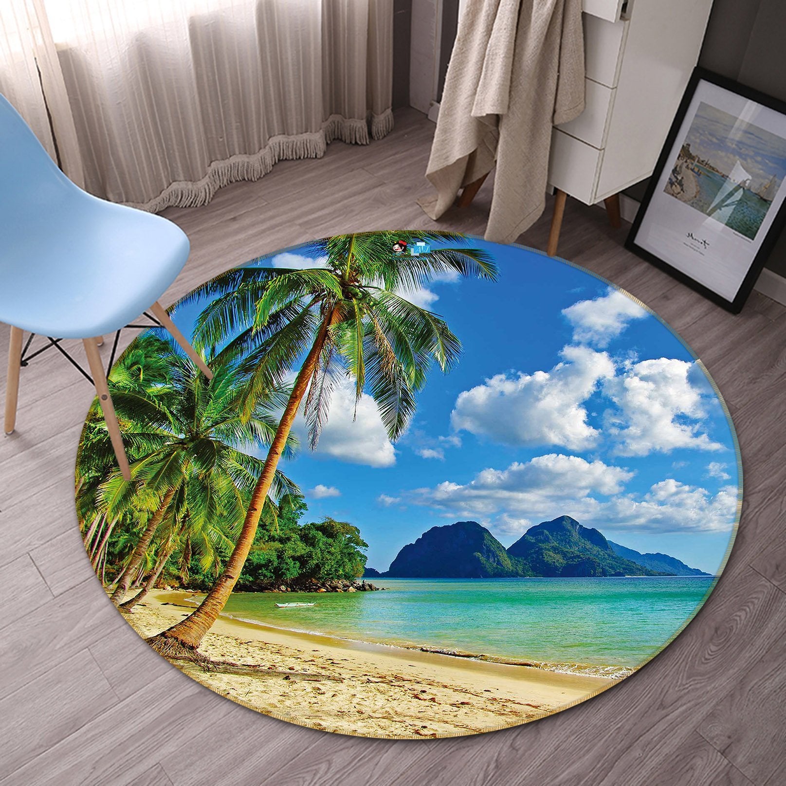 3D Beach Coconut 004 Round Non Slip Rug Mat Mat AJ Creativity Home