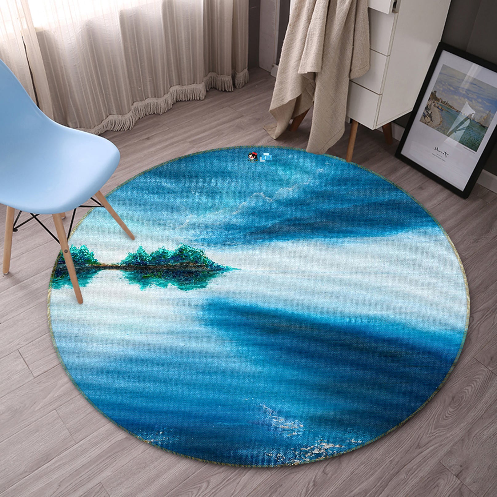 3D Lake Sky 18124 Marina Zotova Rug Round Non Slip Rug Mat