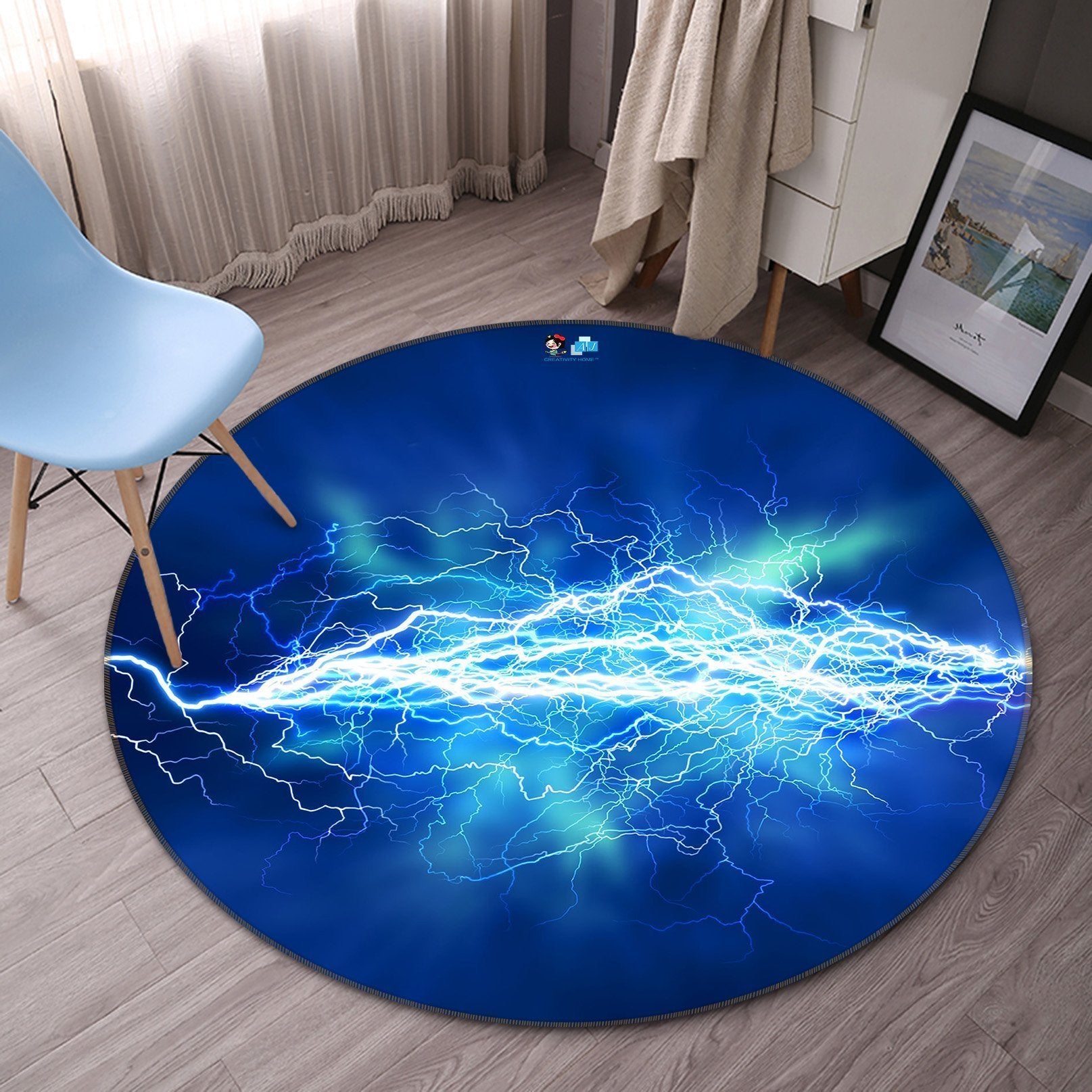 3D Bright Lightning 22 Round Non Slip Rug Mat Mat AJ Creativity Home