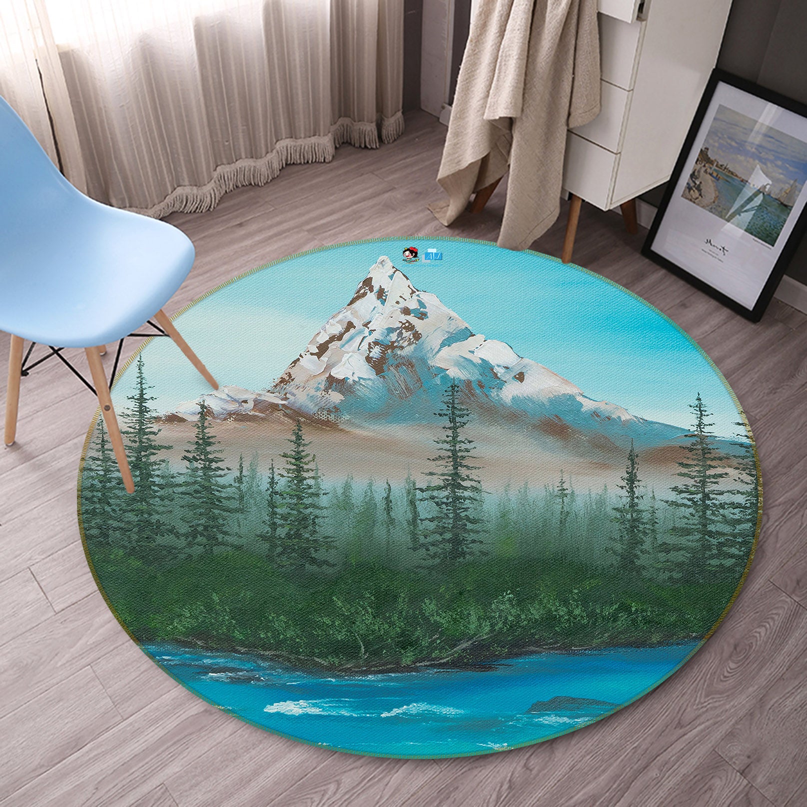 3D Snow Mountain Forest 18156 Marina Zotova Rug Round Non Slip Rug Mat