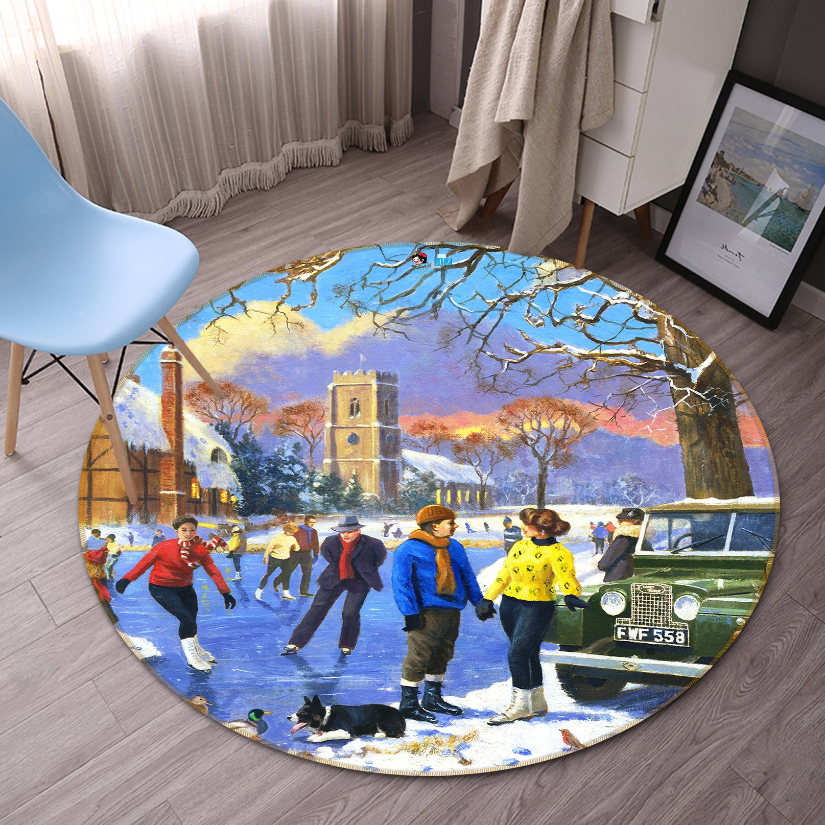 3D Ice Skating 046 Kevin Walsh Rug Round Non Slip Rug Mat