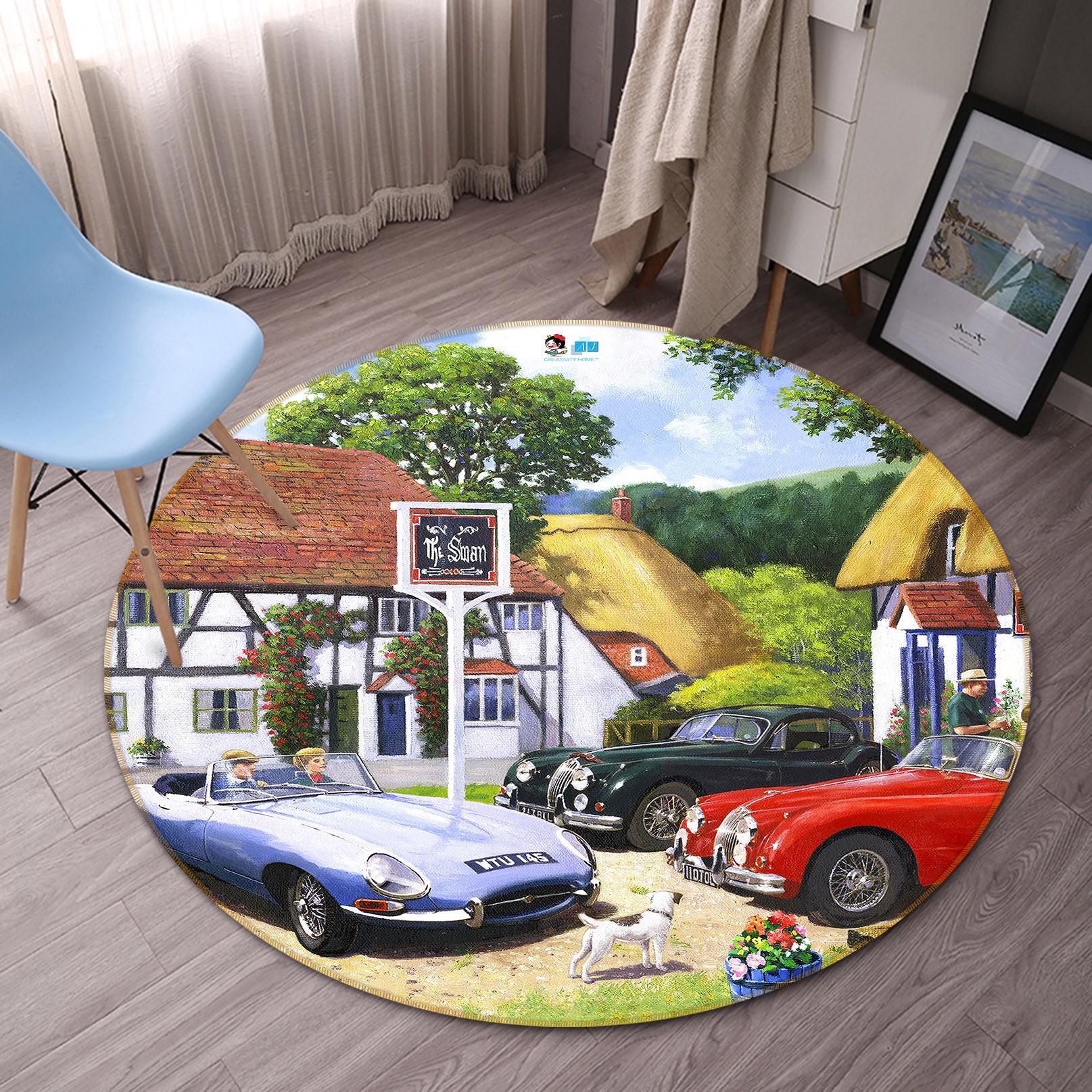 3D House Car 049 Kevin Walsh Rug Round Non Slip Rug Mat