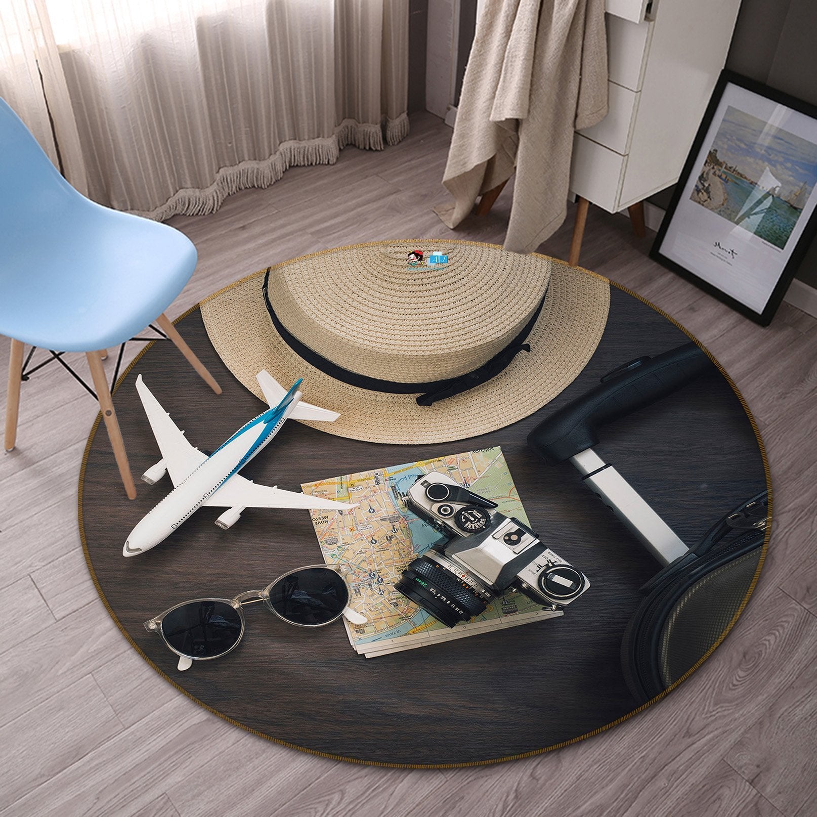 3D Aircraft Hat 124 Round Non Slip Rug Mat Mat AJ Creativity Home
