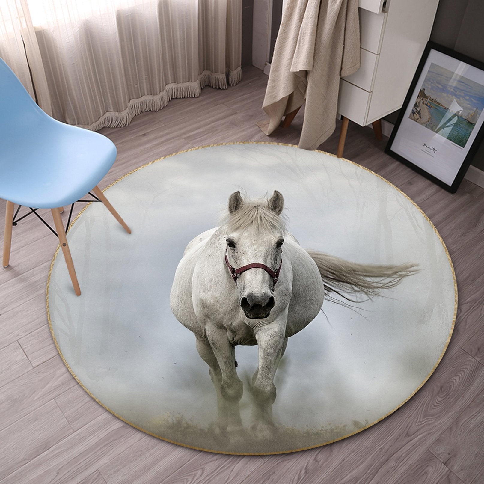 3D Foggy Running Horse 061 Animal Round Non Slip Rug Mat Mat AJ Creativity Home