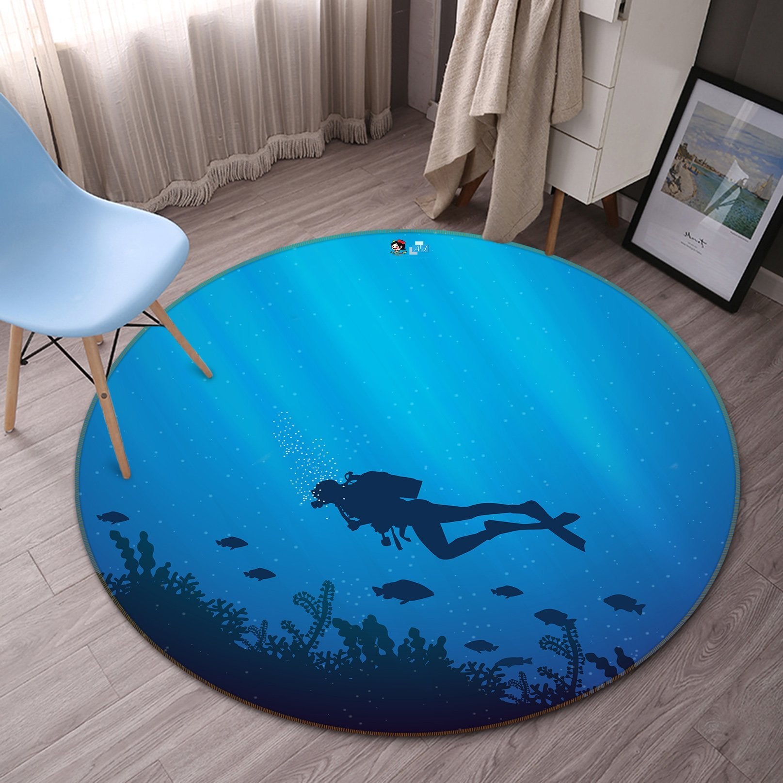 3D Tour Sea 202 Round Non Slip Rug Mat Mat AJ Creativity Home