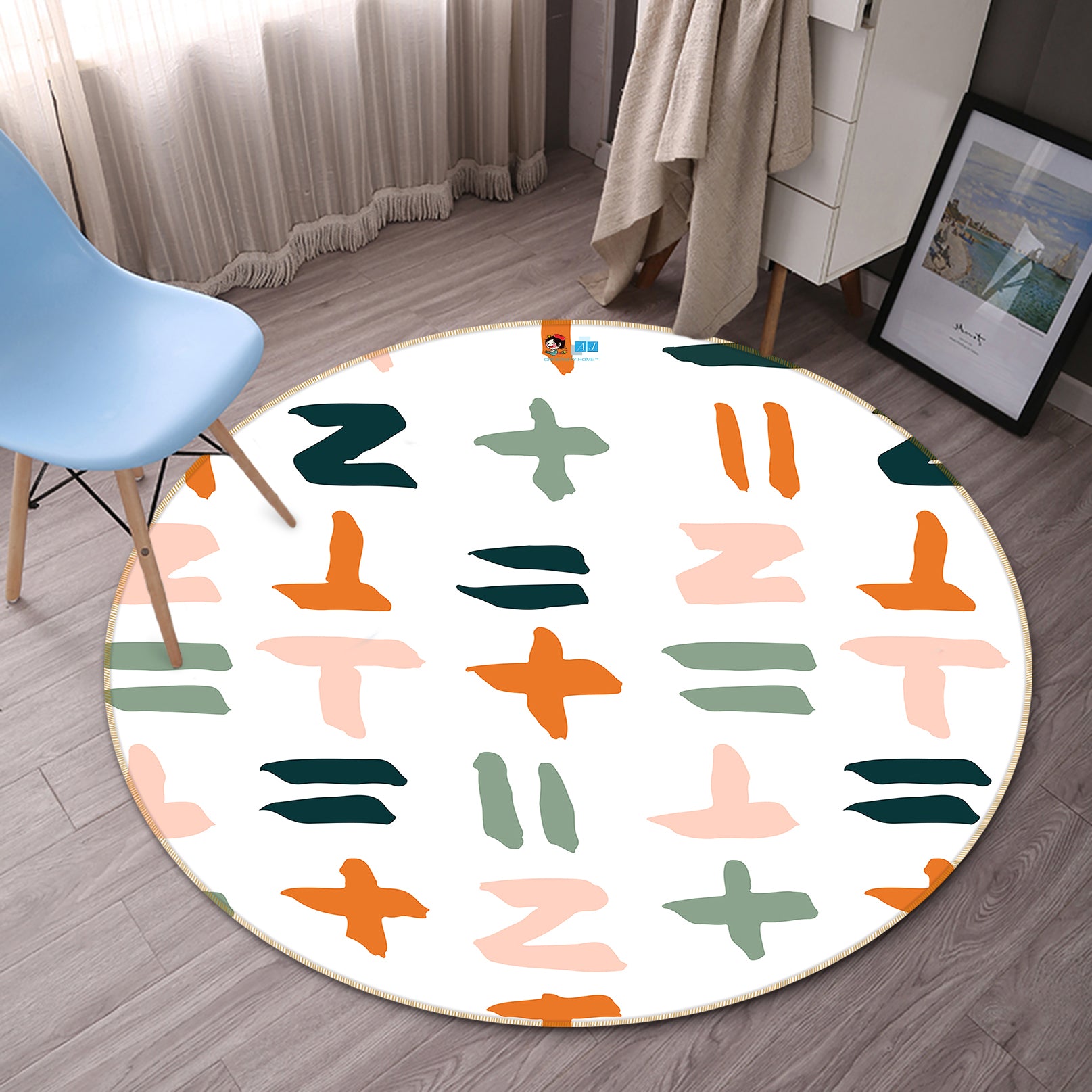 3D Colorful Symbols Pattern 10587 Kashmira Jayaprakash Rug Round Non Slip Rug Mat