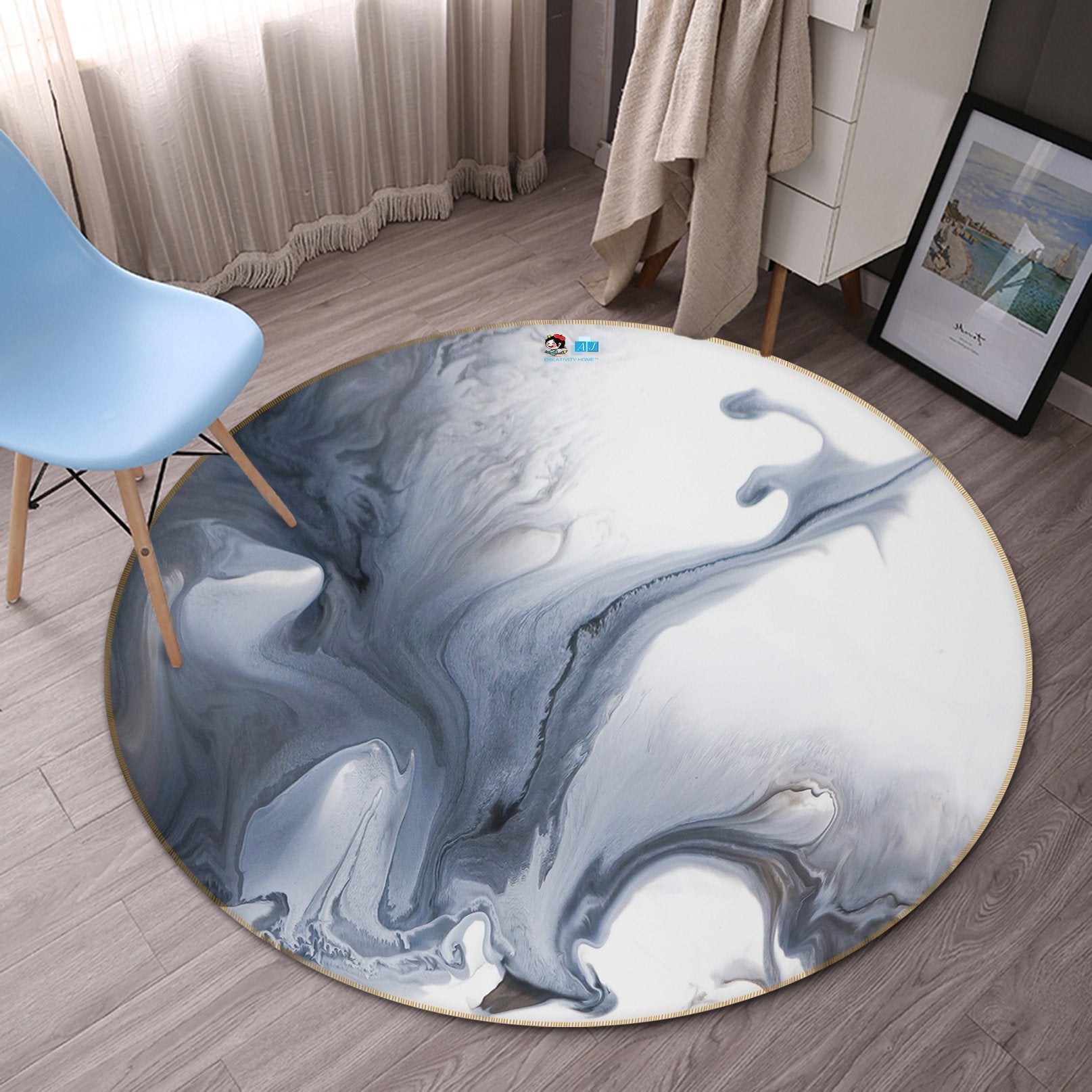 3D Smear Black Gradient 166 Round Non Slip Rug Mat Mat AJ Creativity Home