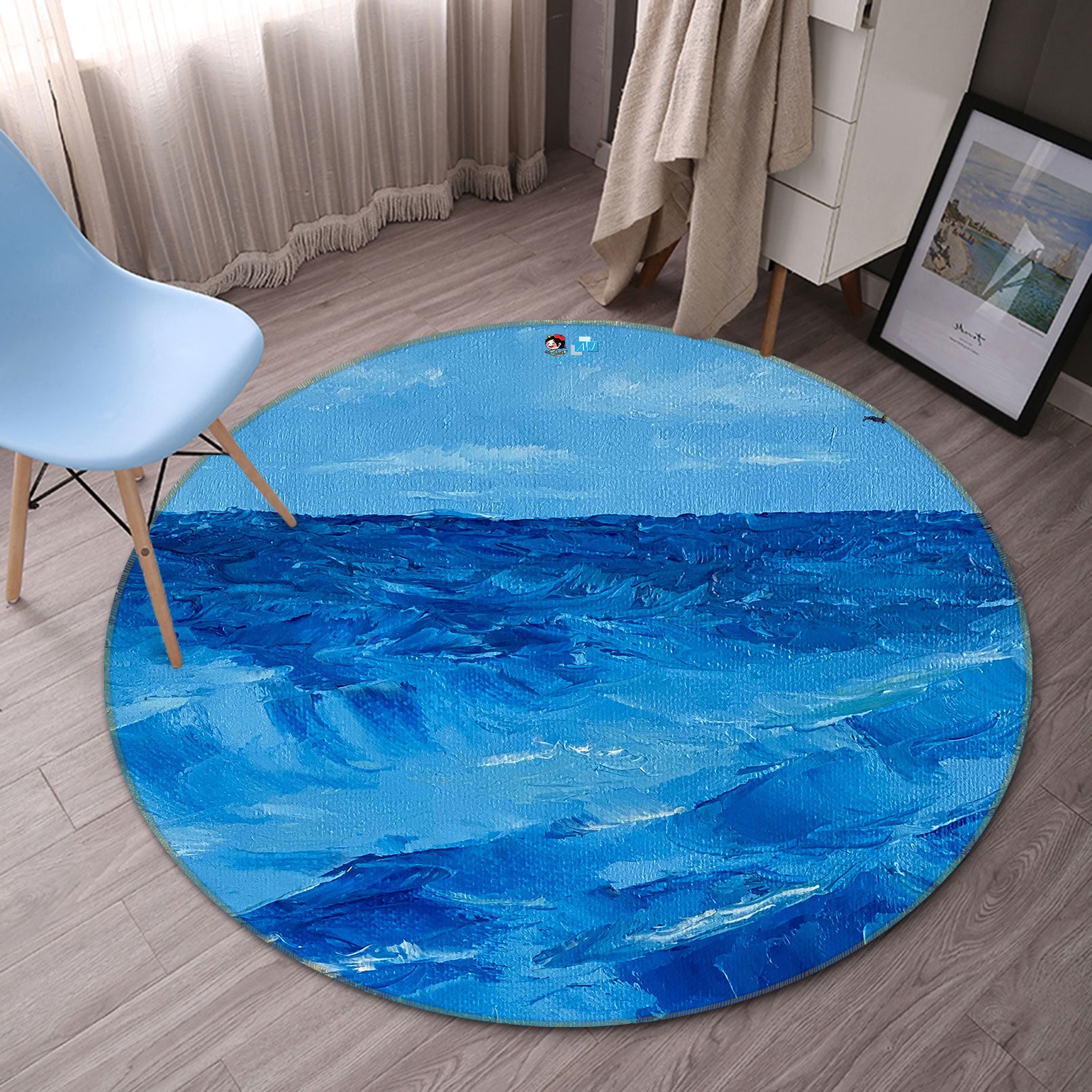 3D Blue Ocean Waves 9740 Marina Zotova Rug Round Non Slip Rug Mat