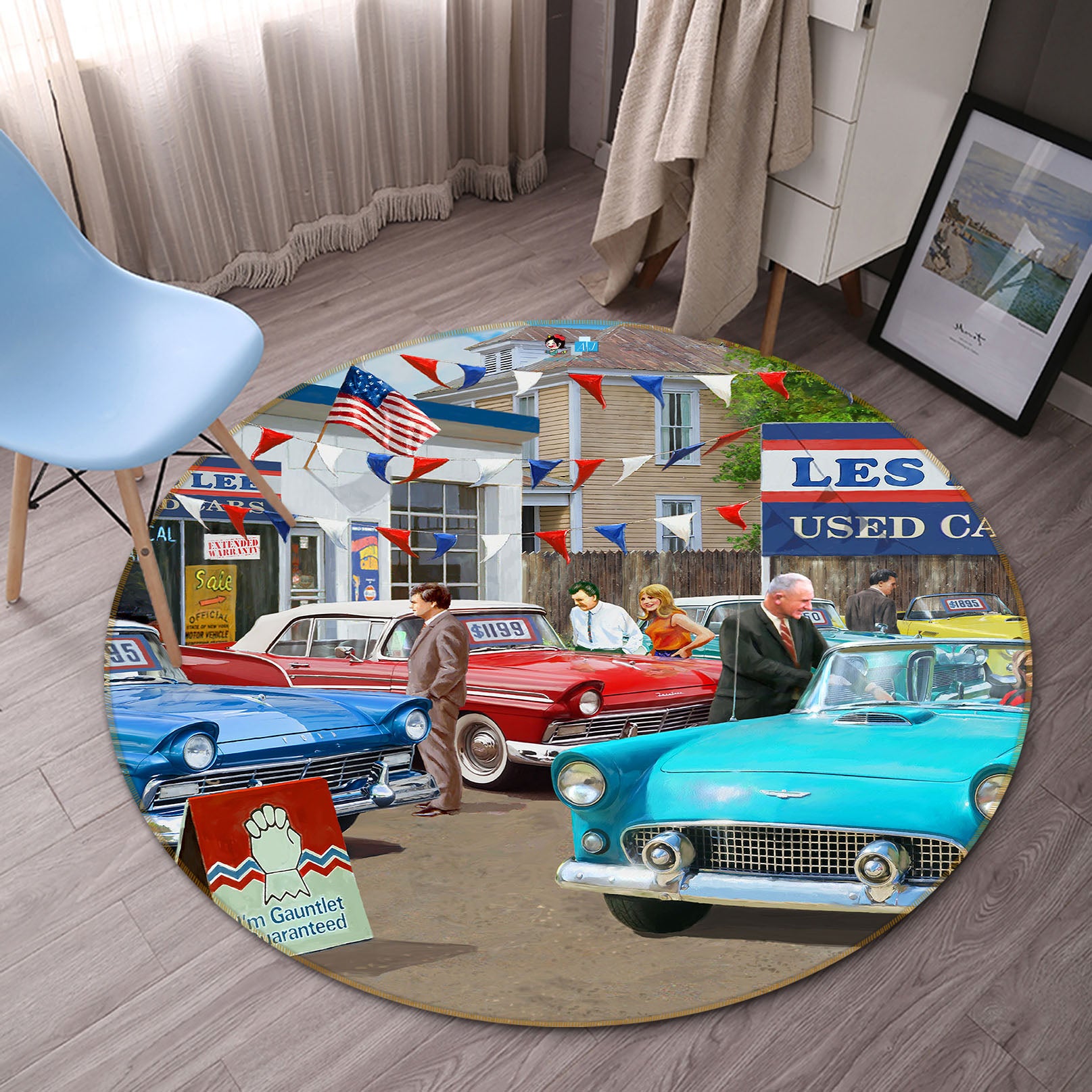 3D Flag Car 072 Kevin Walsh Rug Round Non Slip Rug Mat