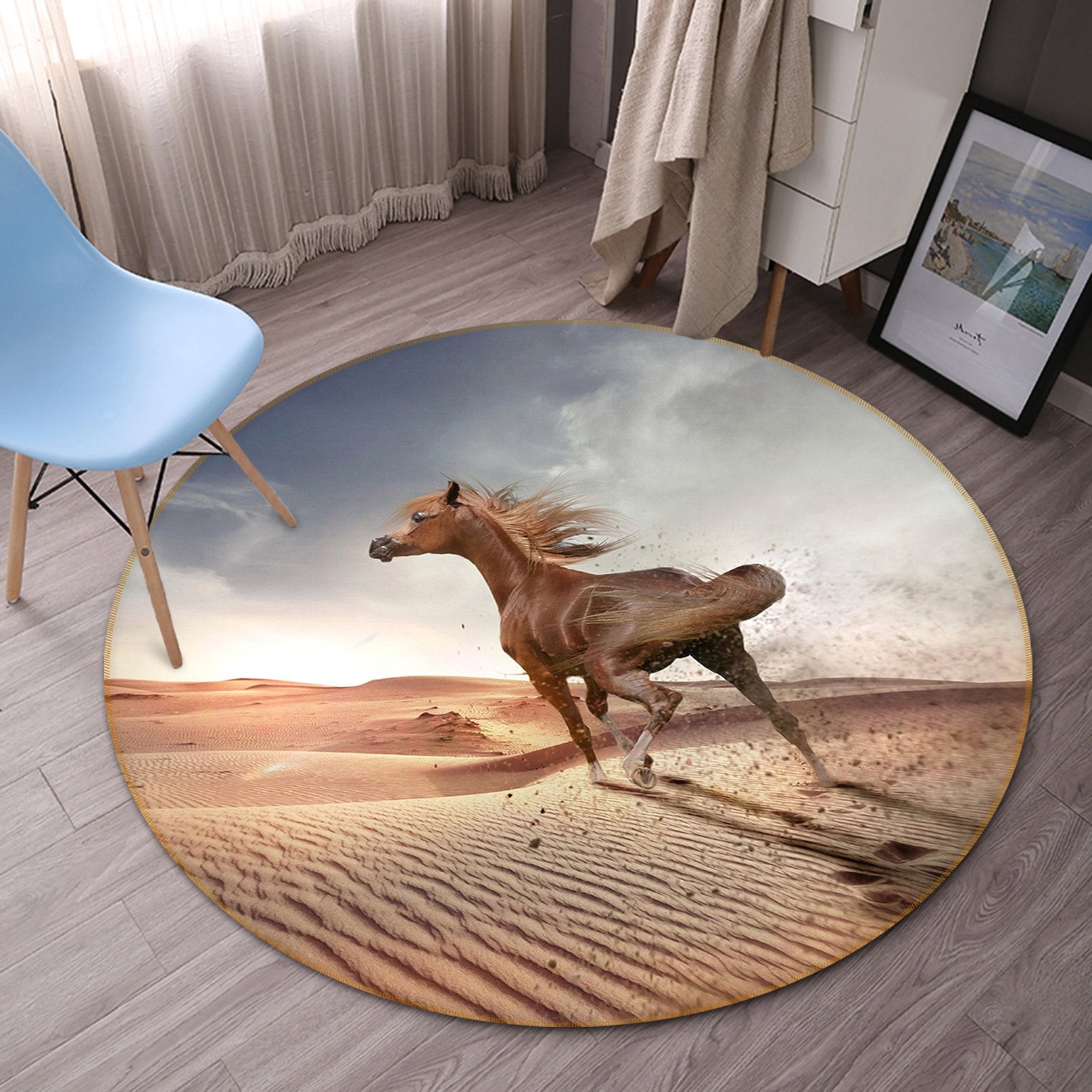 3D Desert Horse 033 Animal Round Non Slip Rug Mat Mat AJ Creativity Home
