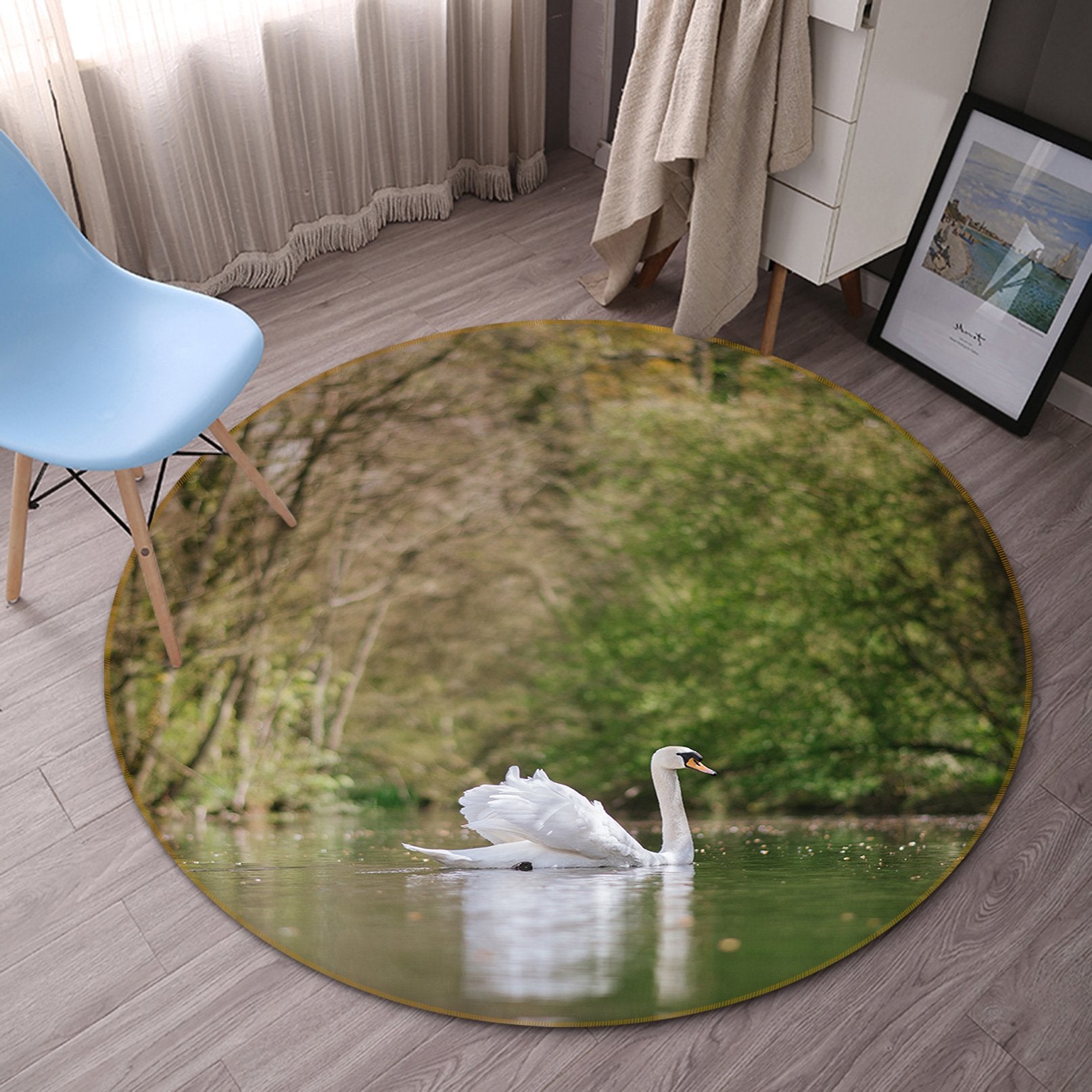 3D White Swan Swimming 108 Animal Round Non Slip Rug Mat Mat AJ Creativity Home