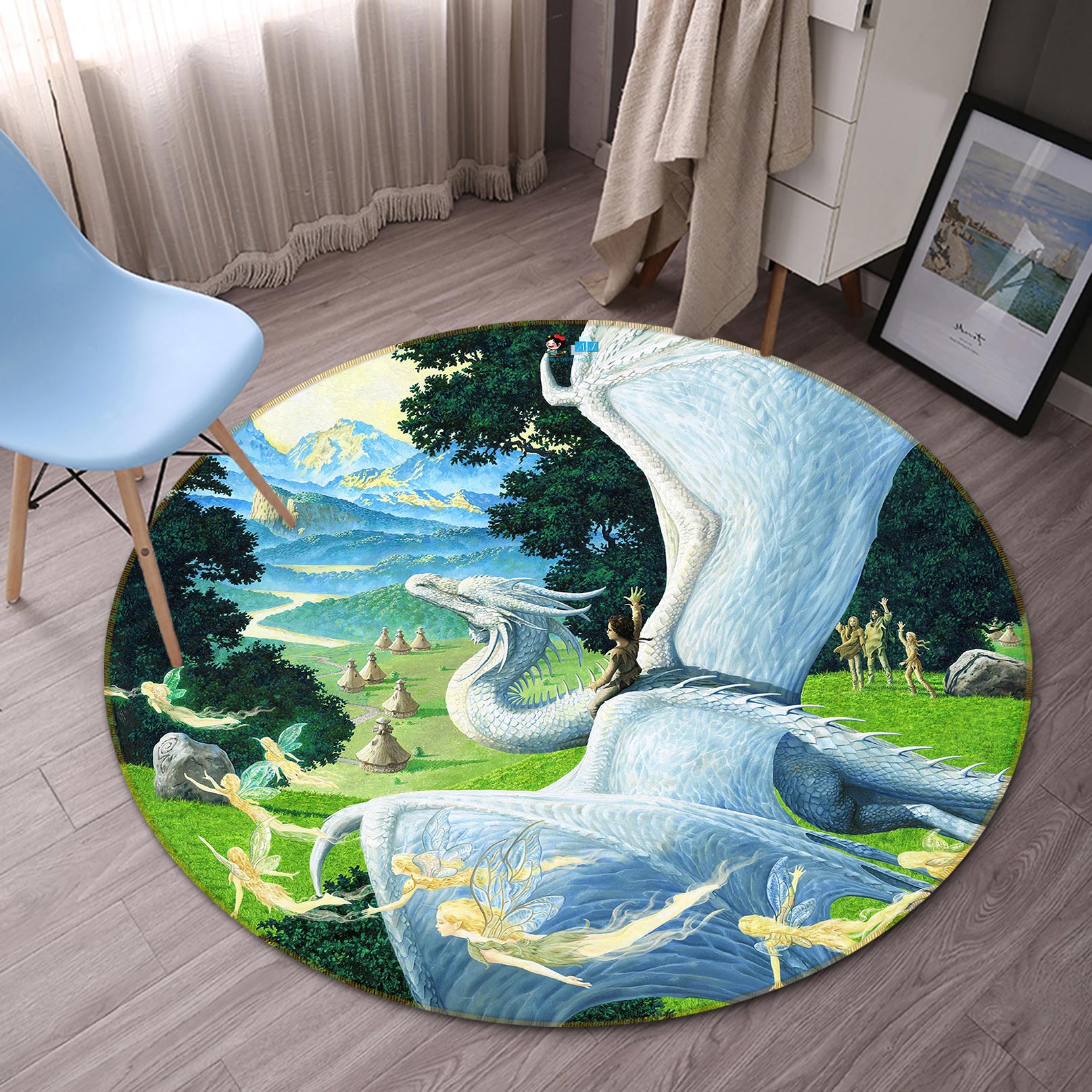 3D Grass Trees White Dragon 6118 Ciruelo Rug Round Non Slip Rug Mat