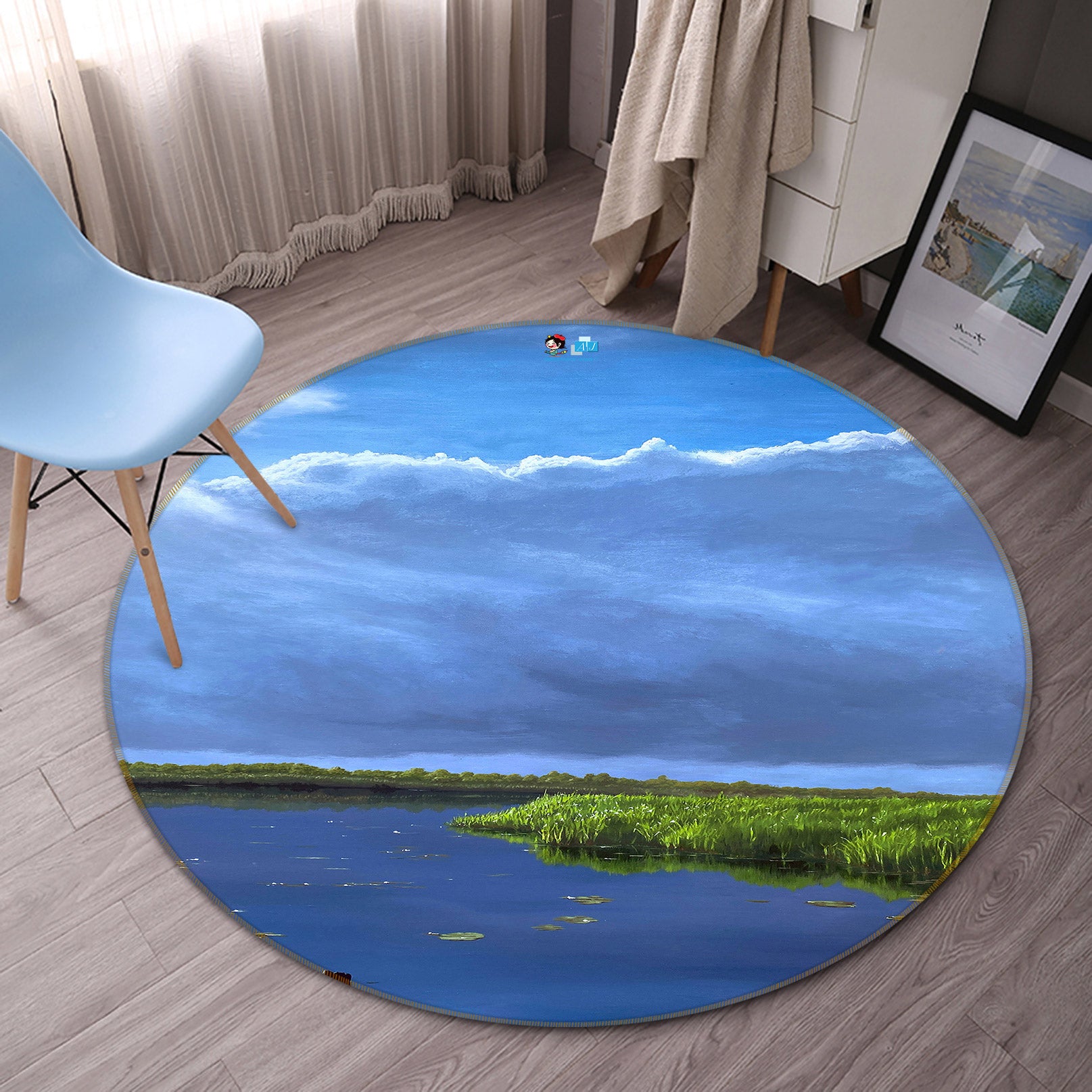 3D Blue Sky Lake Meadow 9729 Marina Zotova Rug Round Non Slip Rug Mat