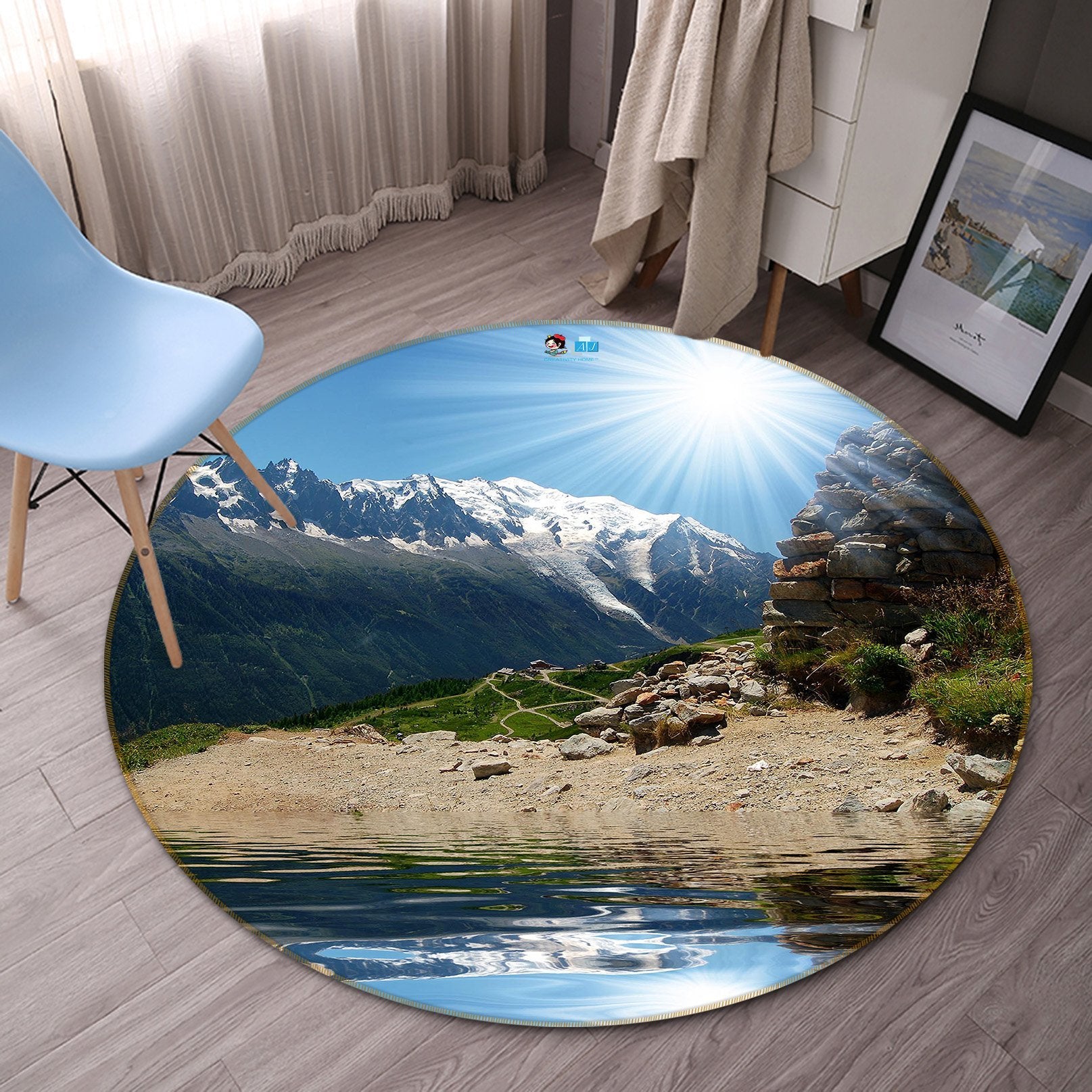3D Sunny Snow Mountain 346 Round Non Slip Rug Mat Mat AJ Creativity Home
