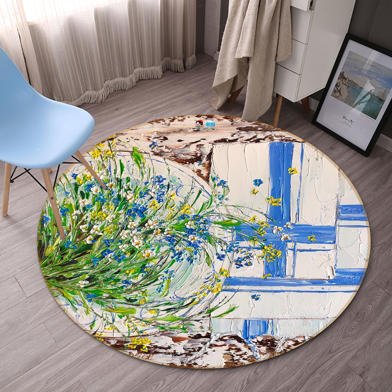 3D Flower Painting 930 Skromova Marina Rug Round Non Slip Rug Mat