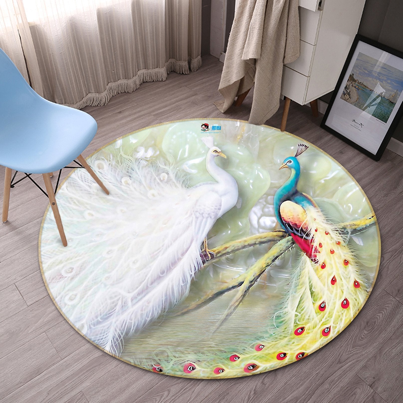 3D White Peacock 023 Round Non Slip Rug Mat Mat AJ Creativity Home